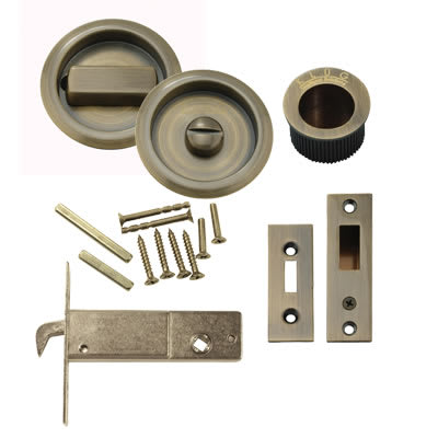 Round Flush Privacy Set with Bolt - Antique Brass - view 2
