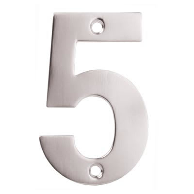 100mm Screw Fix Door Numeral - 5 - Satin Stainless Steel - view 2