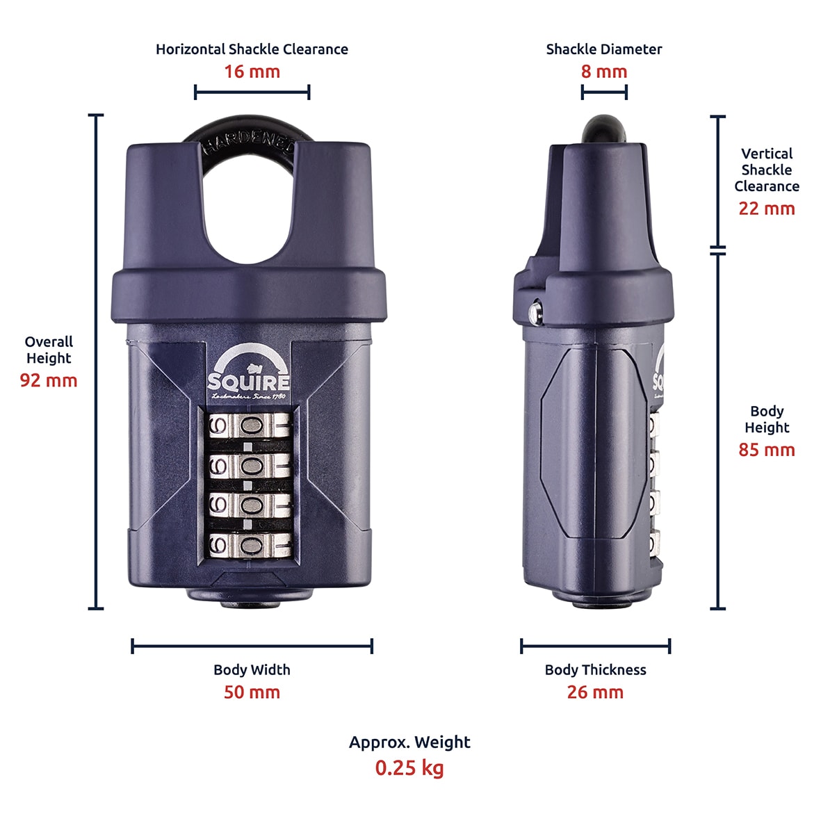 CP50CS Combination All Weather Closed Shackle Padlock - 50mm Body - 22 x 20mm Shackle - Blue - view 5