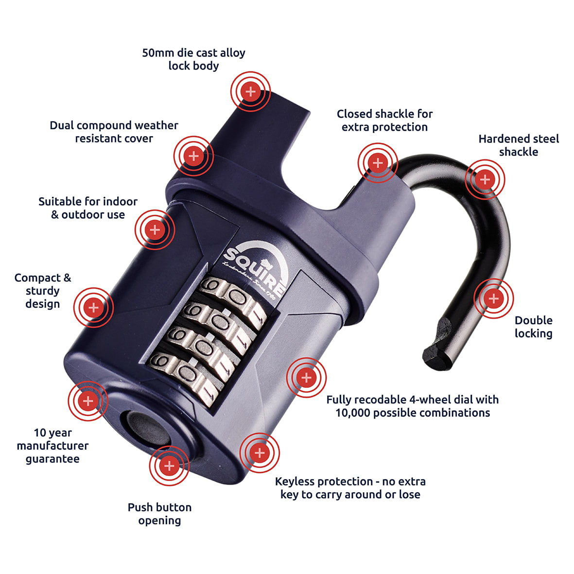 CP50CS Combination All Weather Closed Shackle Padlock - 50mm Body - 22 x 20mm Shackle - Blue - view 6