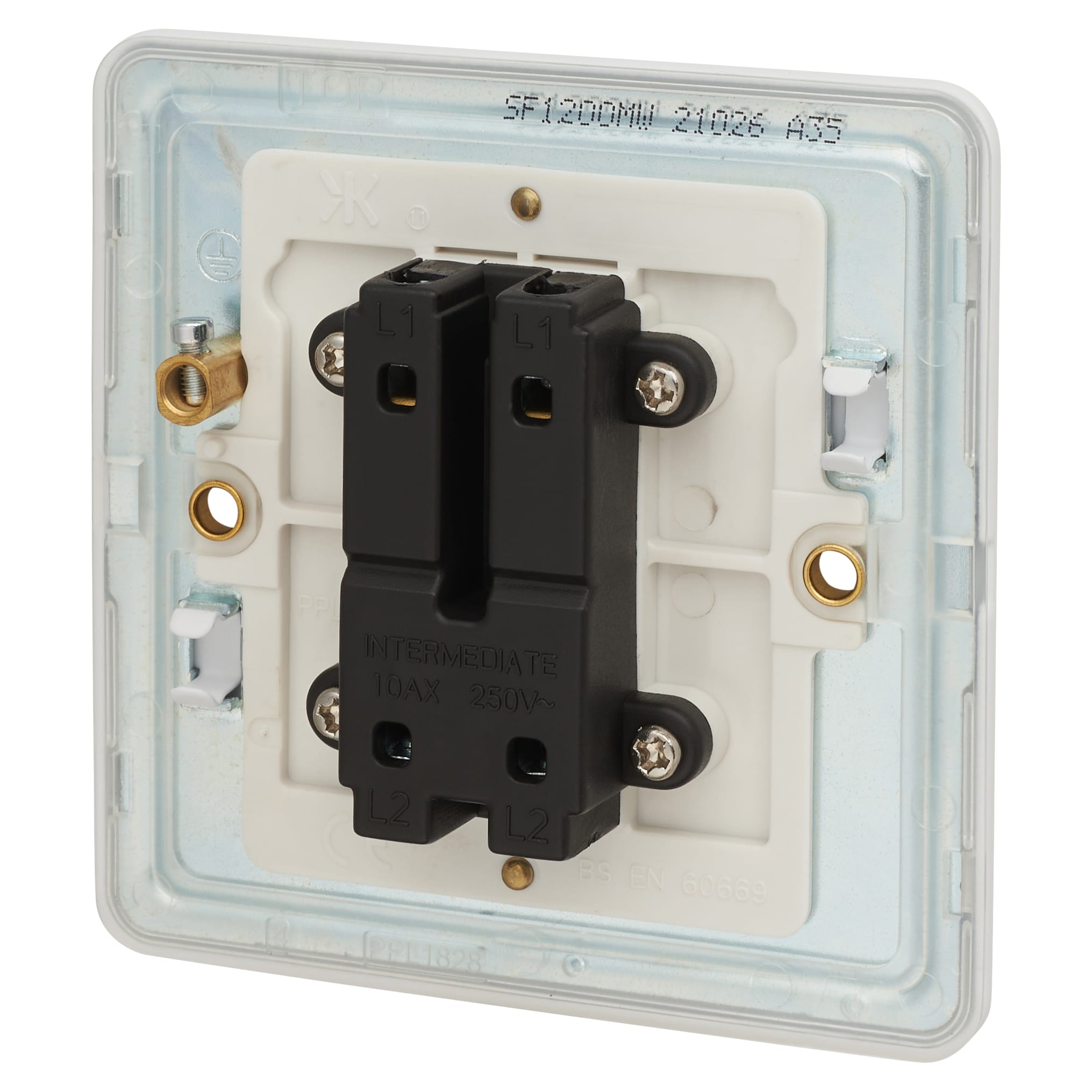 10AX 1 Gang Screwless Intermediate Flat Plate Light Switch - Matt White - view 3