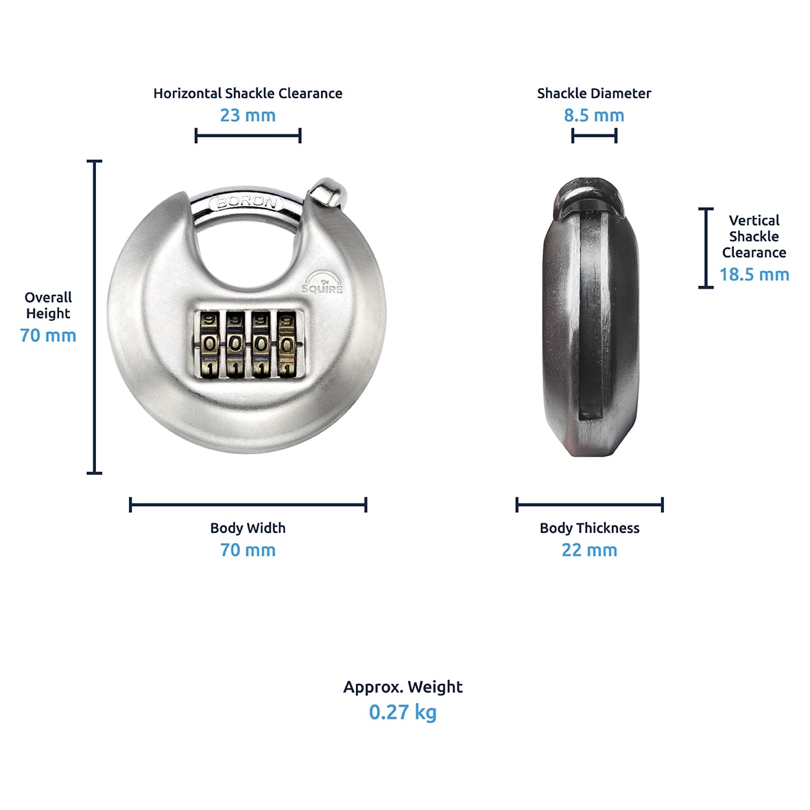 COMBI Combination Disc Padlock - 70mm Body - 16 x 20.5mm Shackle - Stainless Steel - view 4