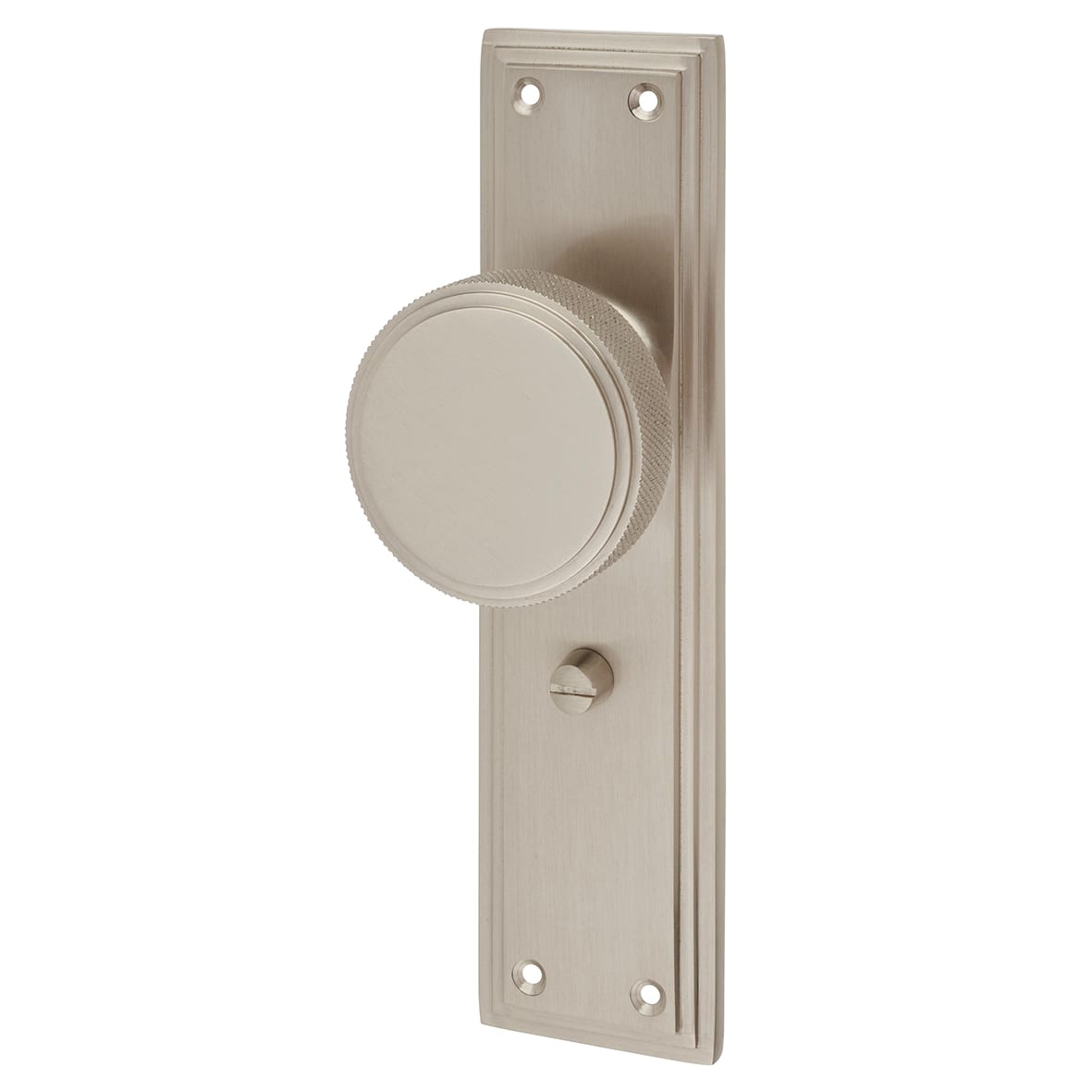 Satin Nickel Knurled Bathroom Mortice Door Knob on Backplate - 205 x 52mm - Miller Range - view 3