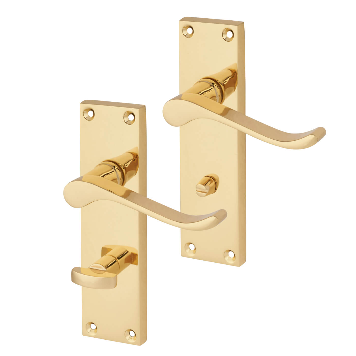 Polished Brass Budget Scroll Bathroom Door Handles - Mia Range - 153 x 42mm - view 2