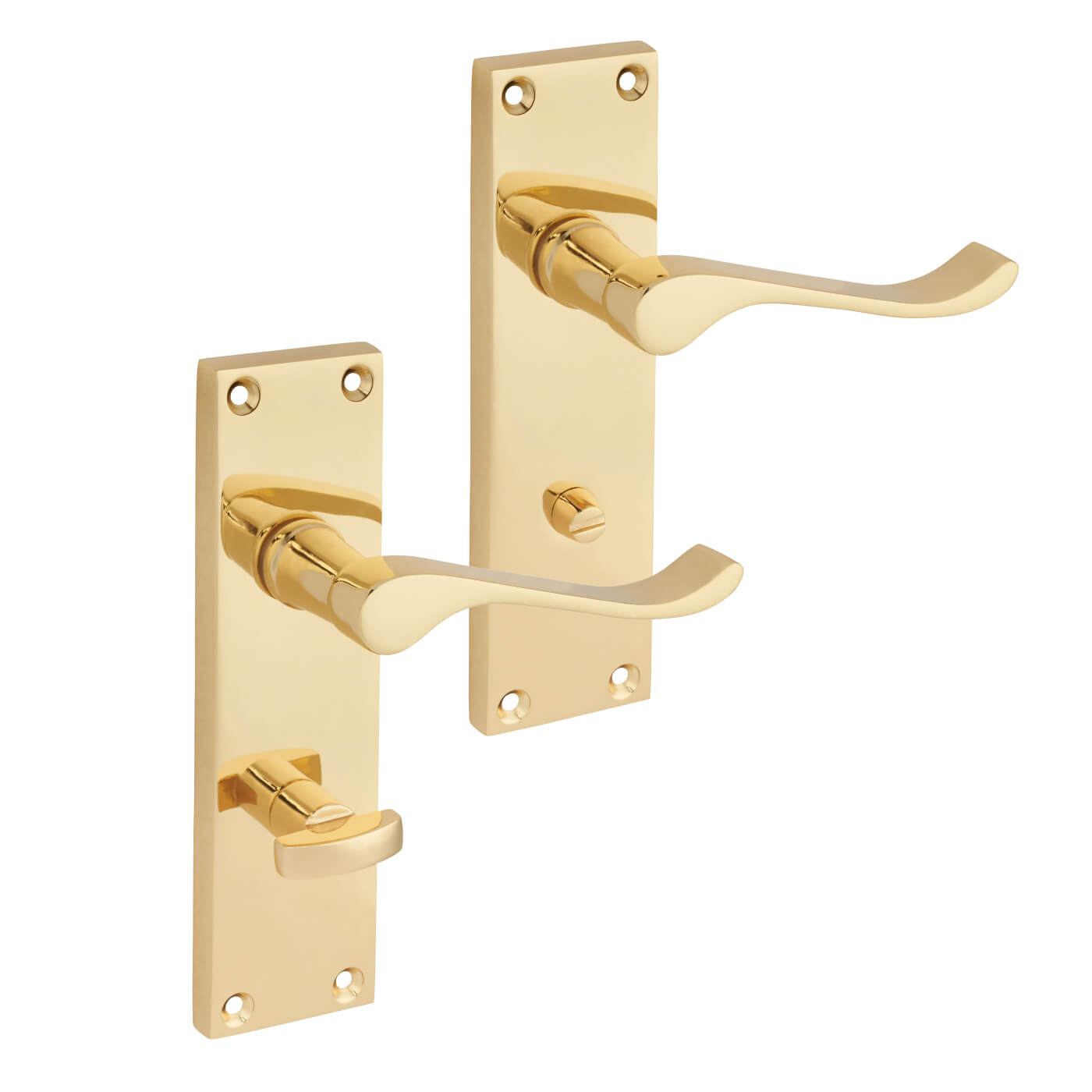 Polished Brass Budget Scroll Bathroom Door Handles - Mia Range - 153 x 42mm - view 3