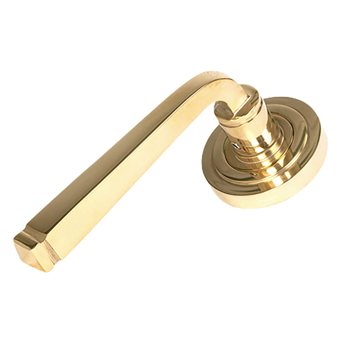 Polished Brass Door Handles on Round Art Deco Rose - Avon Range - view 2