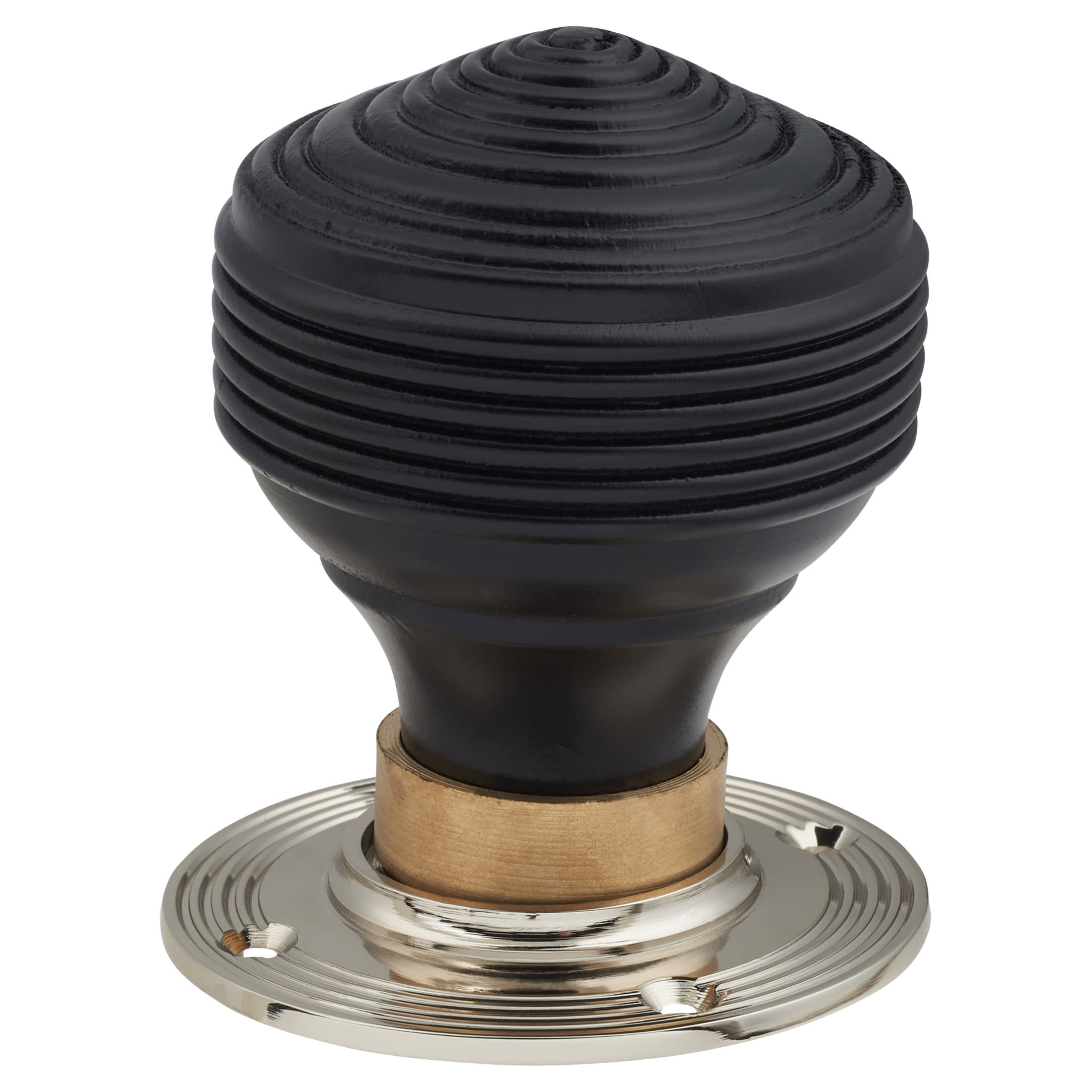 Ebony Knob & Chrome Rose Edwardian Beehive Mortice/Rim Door Knob - 60mm Rose Diameter - view 2