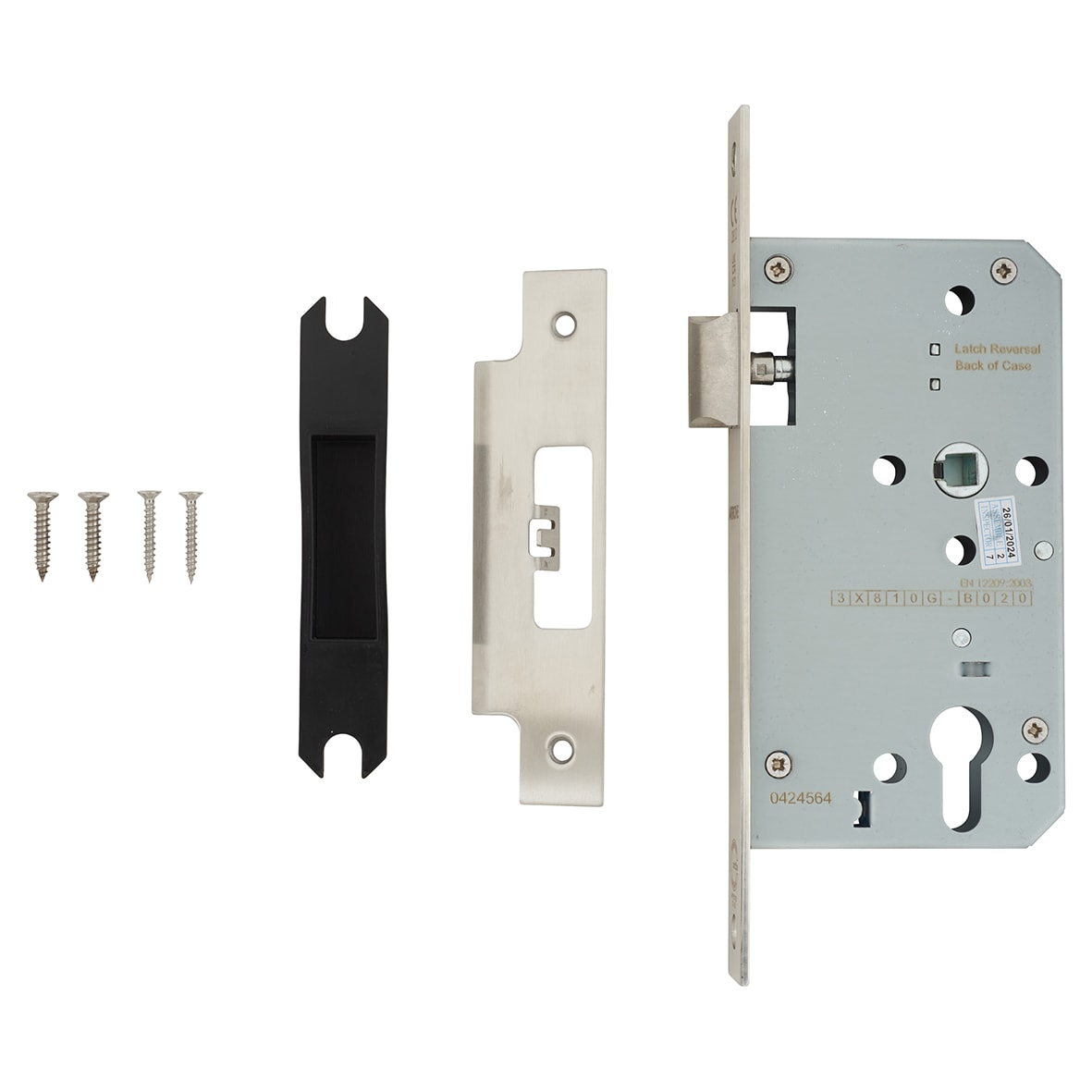 DIN Latch - 88mm Case - 60mm Backset - Square - Satin Stainless Steel - view 2