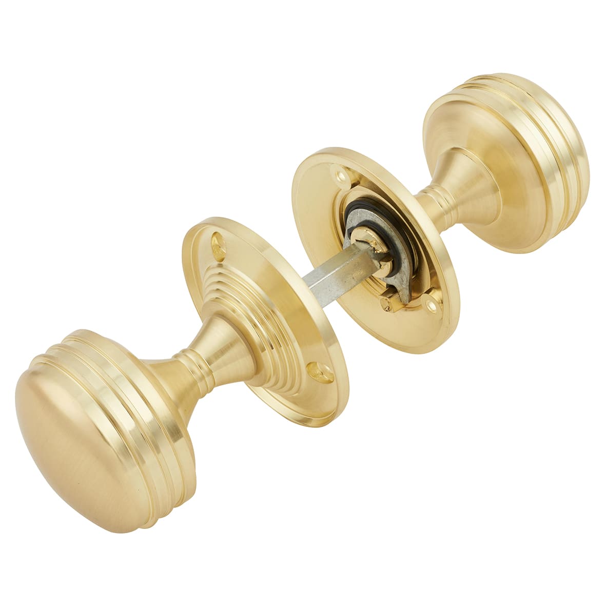 Satin Brass Ringed Mortice Door Knob - 63mm Rose Diameter - view 5