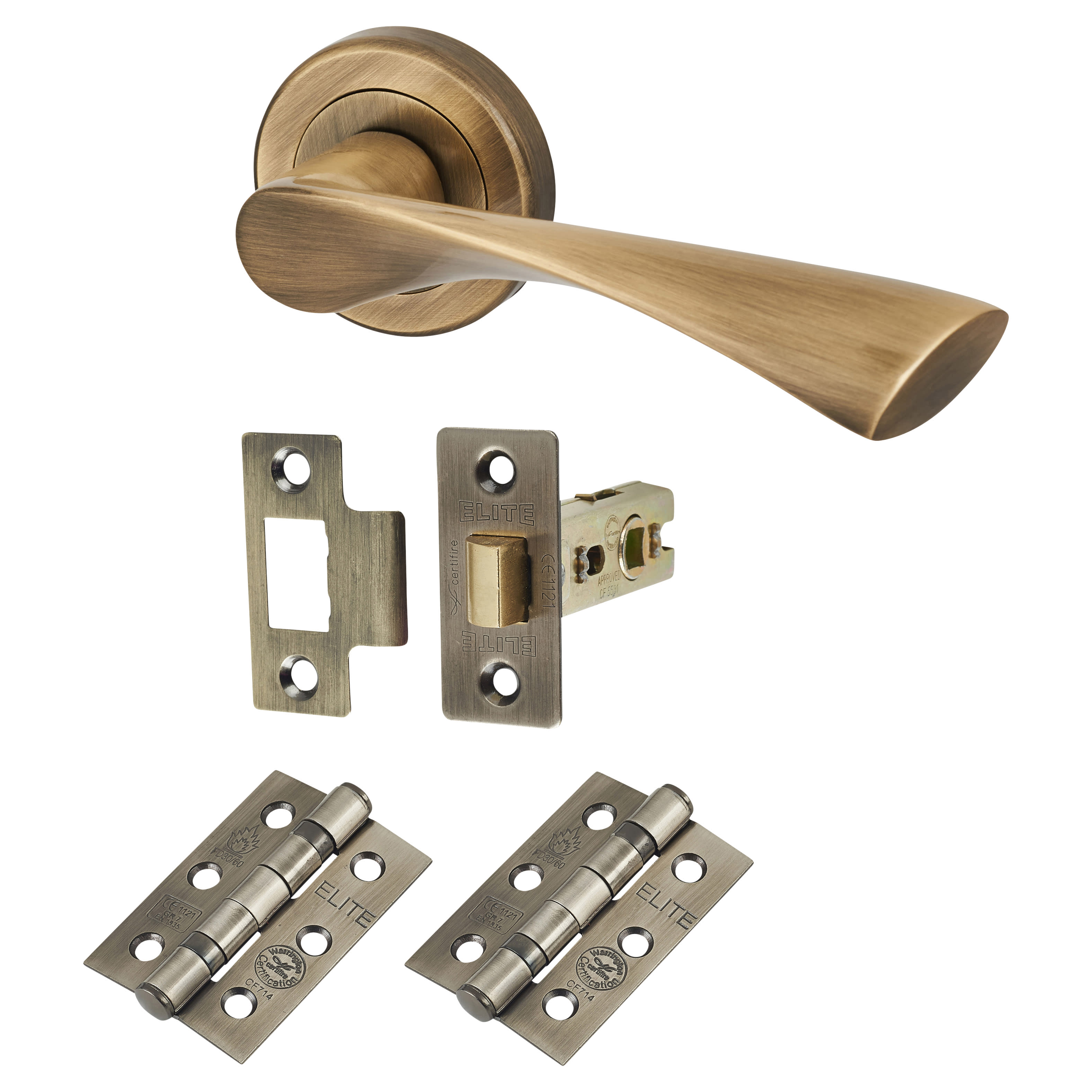 Antique Brass Latch Door Handles on Rose Pack - Knightsbridge Range - view 2