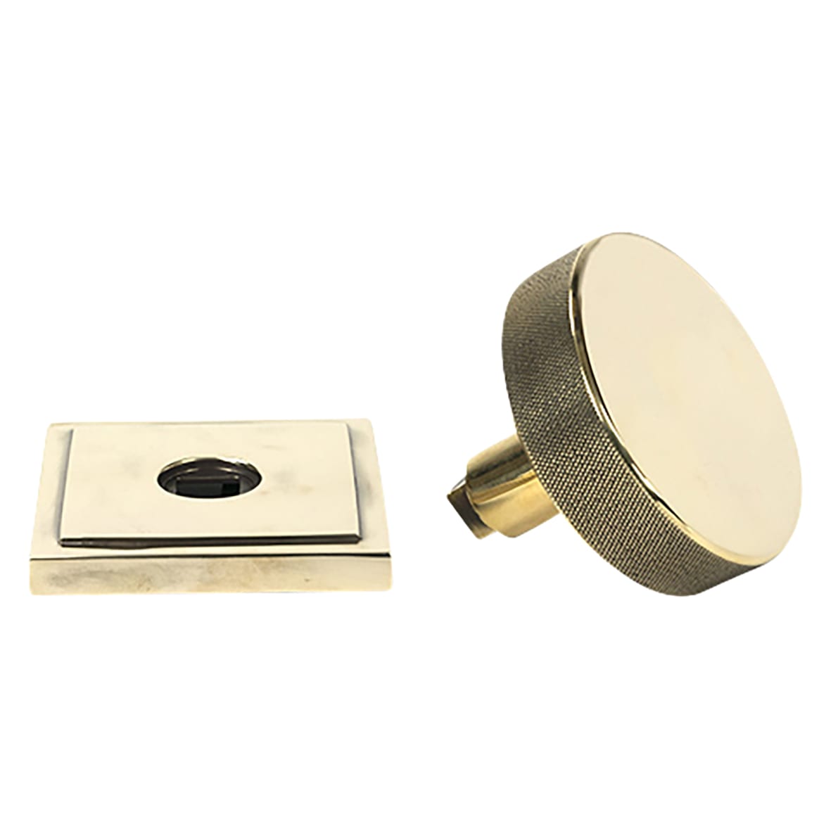 Brompton Aged Brass Round Knurled Centre Door Knob on Square Rose - 90 x 90mm Rose - view 3
