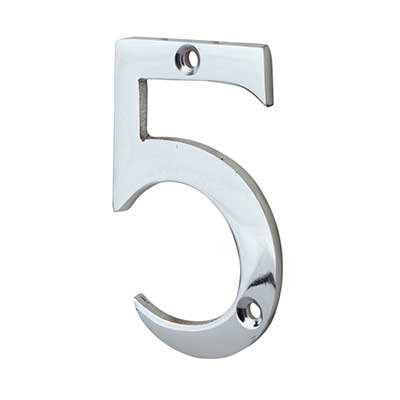 76mm Screw Fix Door Numeral - 5 - Polished Chrome - view 2