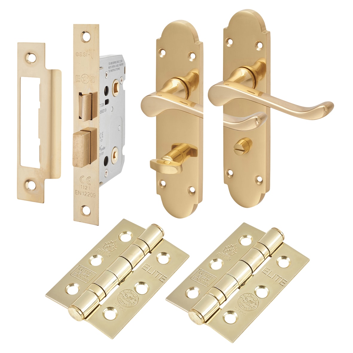 Polished Brass Victorian Summer Scroll Bathroom Lock Door Handles Pack - view 2
