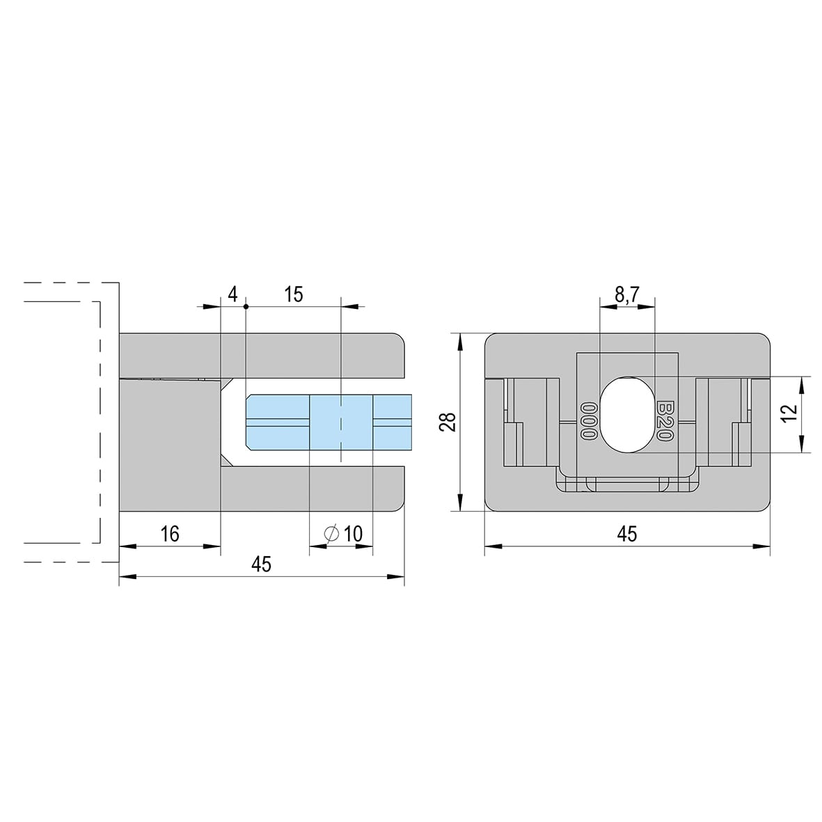 Square Balustrade Clamp - 45 x 45mm - Stainless Steel Effect - Pack of 4 - view 2