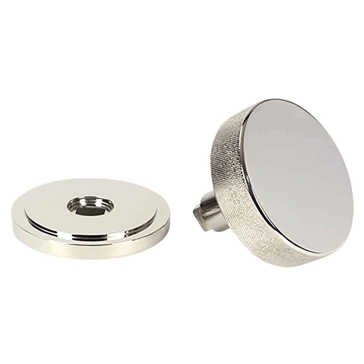 Brompton Polished Chrome Round Knurled Centre Door Knob on Art Deco Rose - 90mm Rose Diameter - view 3