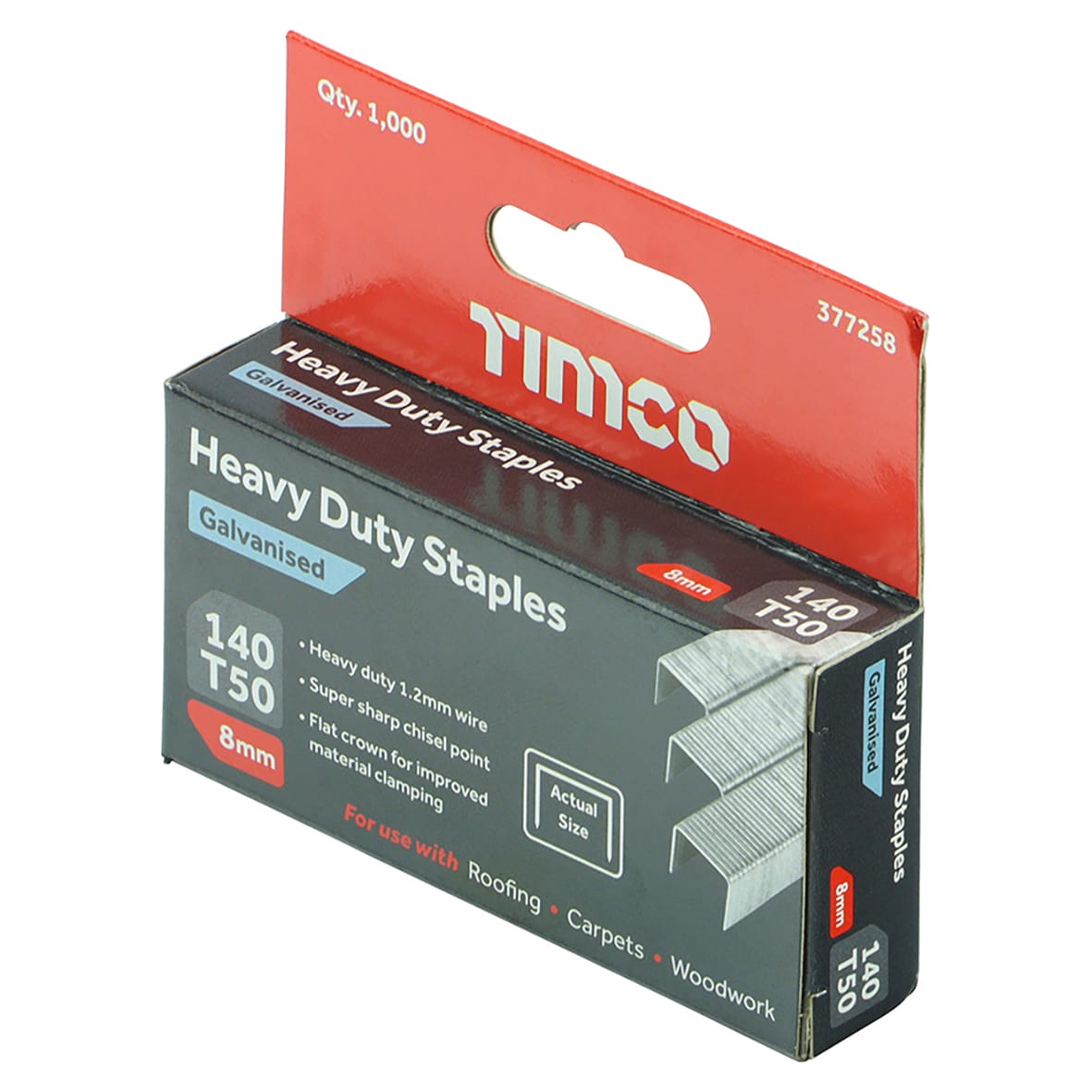 Heavy Duty Staples - 8mm Length - Galvanised - Pack of 1000 - view 2