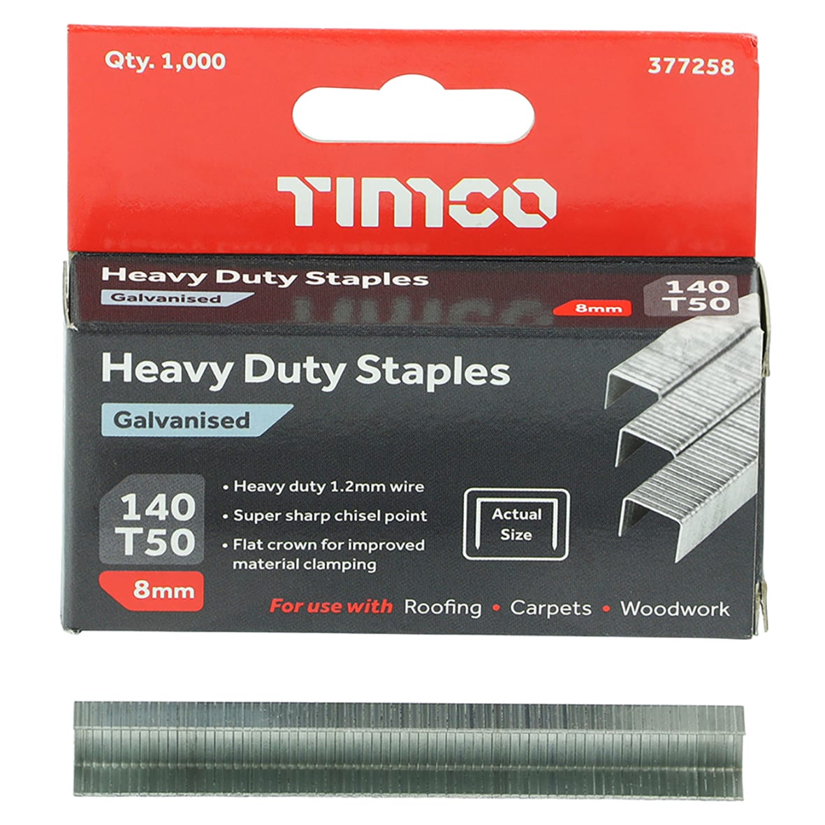 Heavy Duty Staples - 8mm Length - Galvanised - Pack of 1000 - view 3
