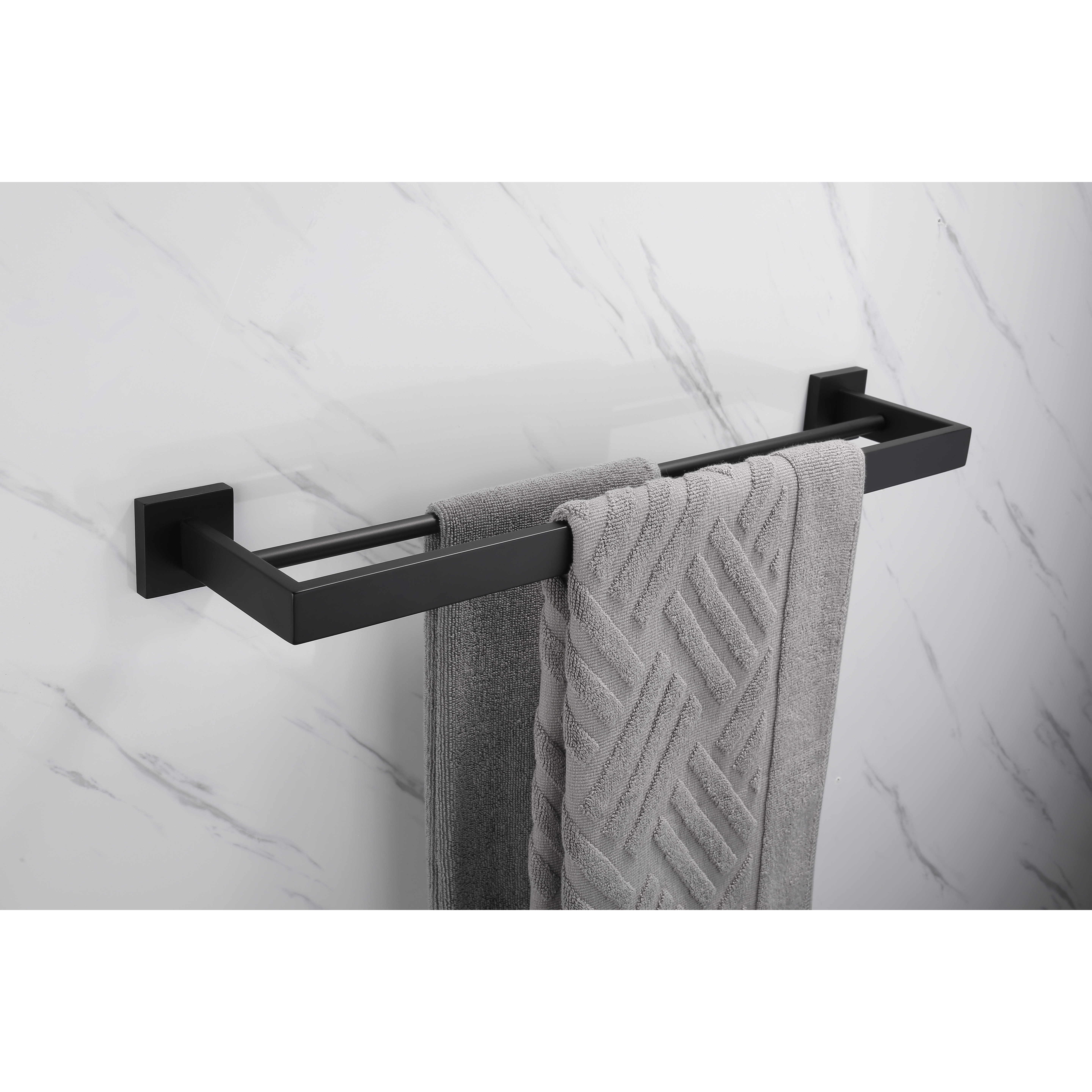 Modern Double Round Towel Rail - 600 x 120 x 55mm - Matt Black - view 3