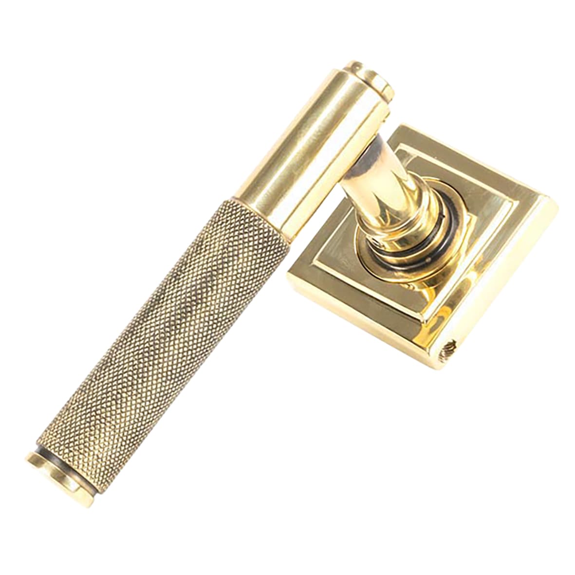 Aged Brass Knurled Door Handles on Square Rose - Brompton Range - view 2