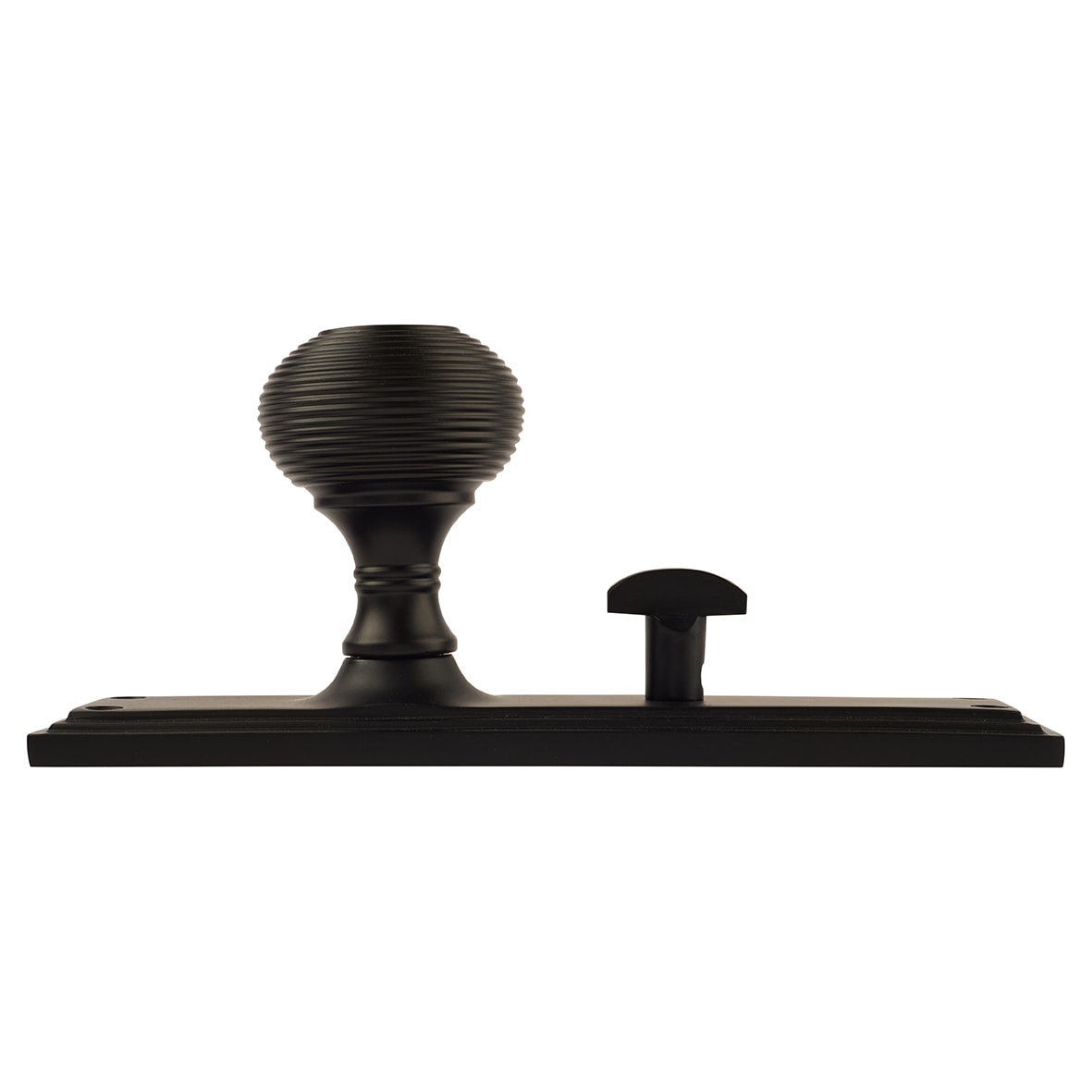 Matt Black Reeded Bathroom Mortice Door Knob on Backplate - 205 x 52mm - Miller Range - view 4