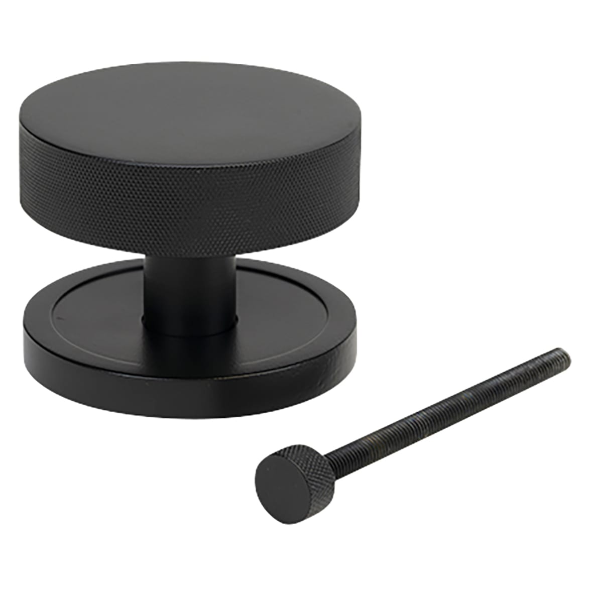 Brompton Matt Black Round Knurled Centre Door Knob - 90mm Rose Diameter - view 2