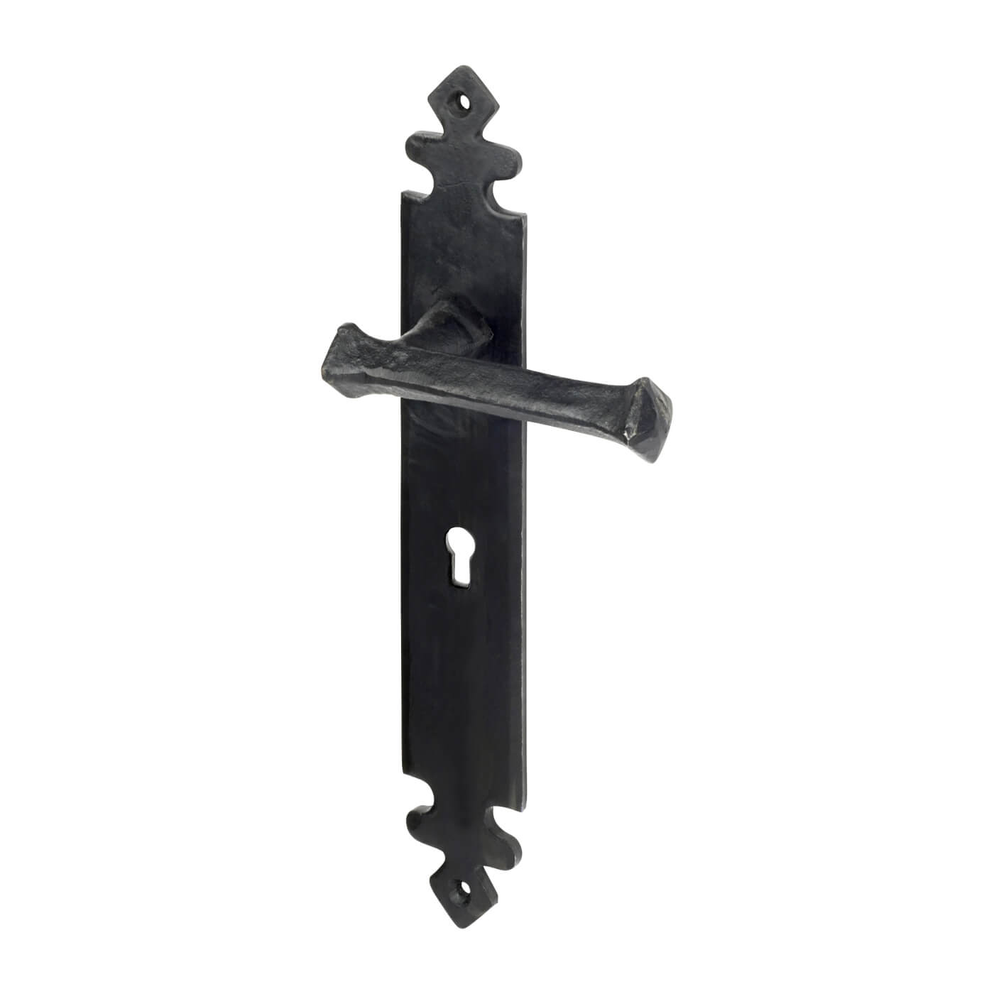 Antique Black Gothic Keyhole Lock Door Handles - Long Plate - 285 x 45mm - view 2