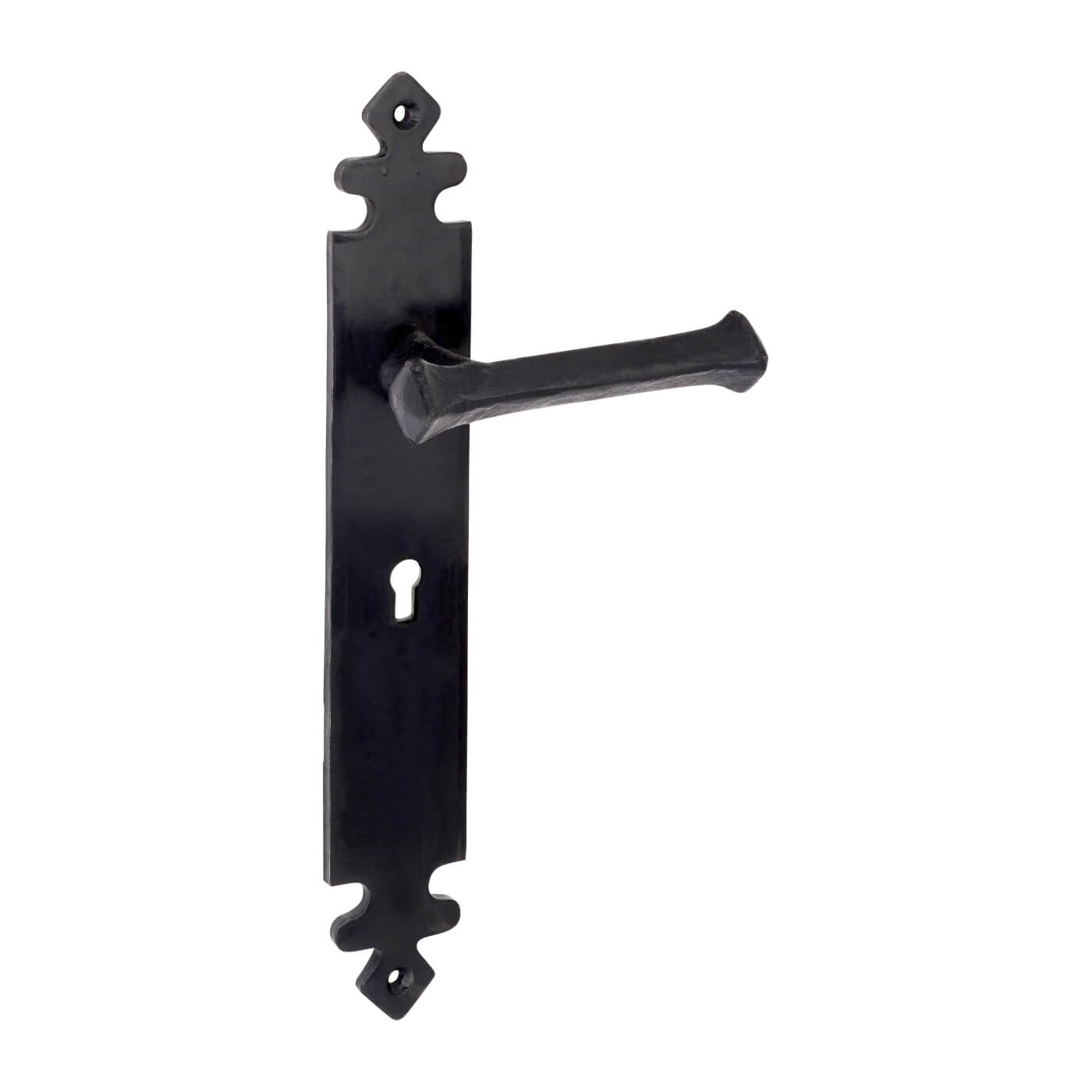 Antique Black Gothic Keyhole Lock Door Handles - Long Plate - 285 x 45mm - view 3