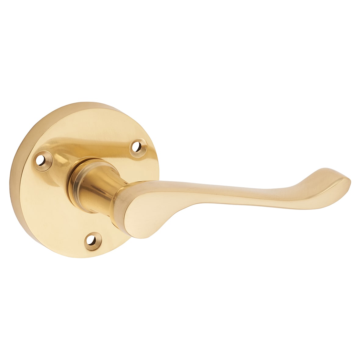 Polished Brass Scroll Door Handles on Round Rose - view 2