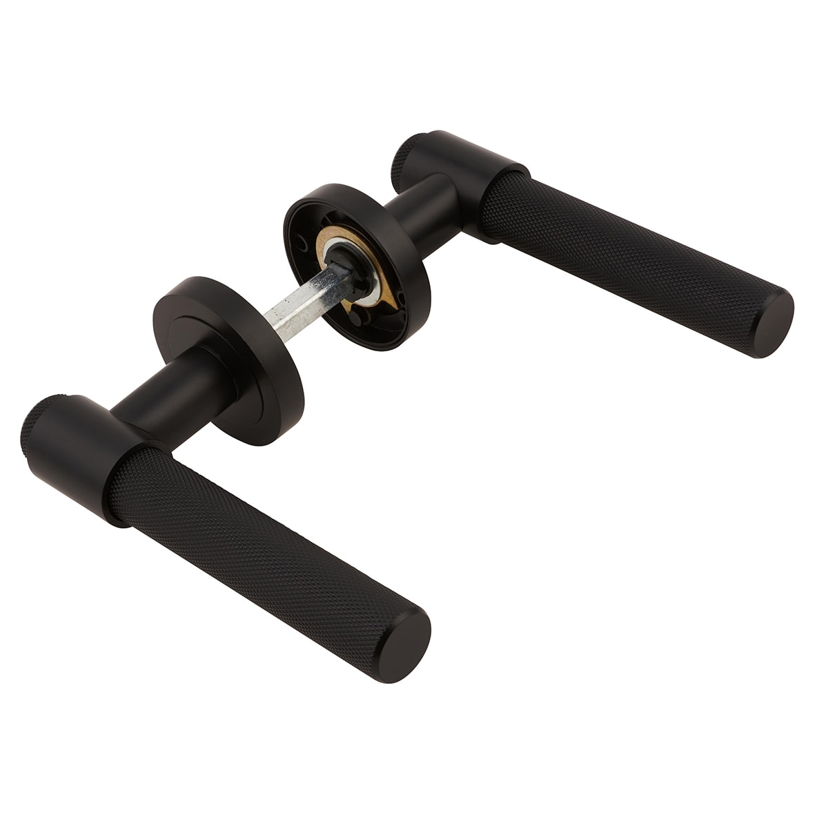 Matt Black Knurled Door Handles on Round Rose - Esme Range - view 5