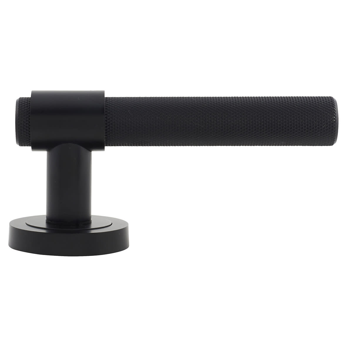Matt Black Knurled Door Handles on Round Rose - Esme Range - view 6