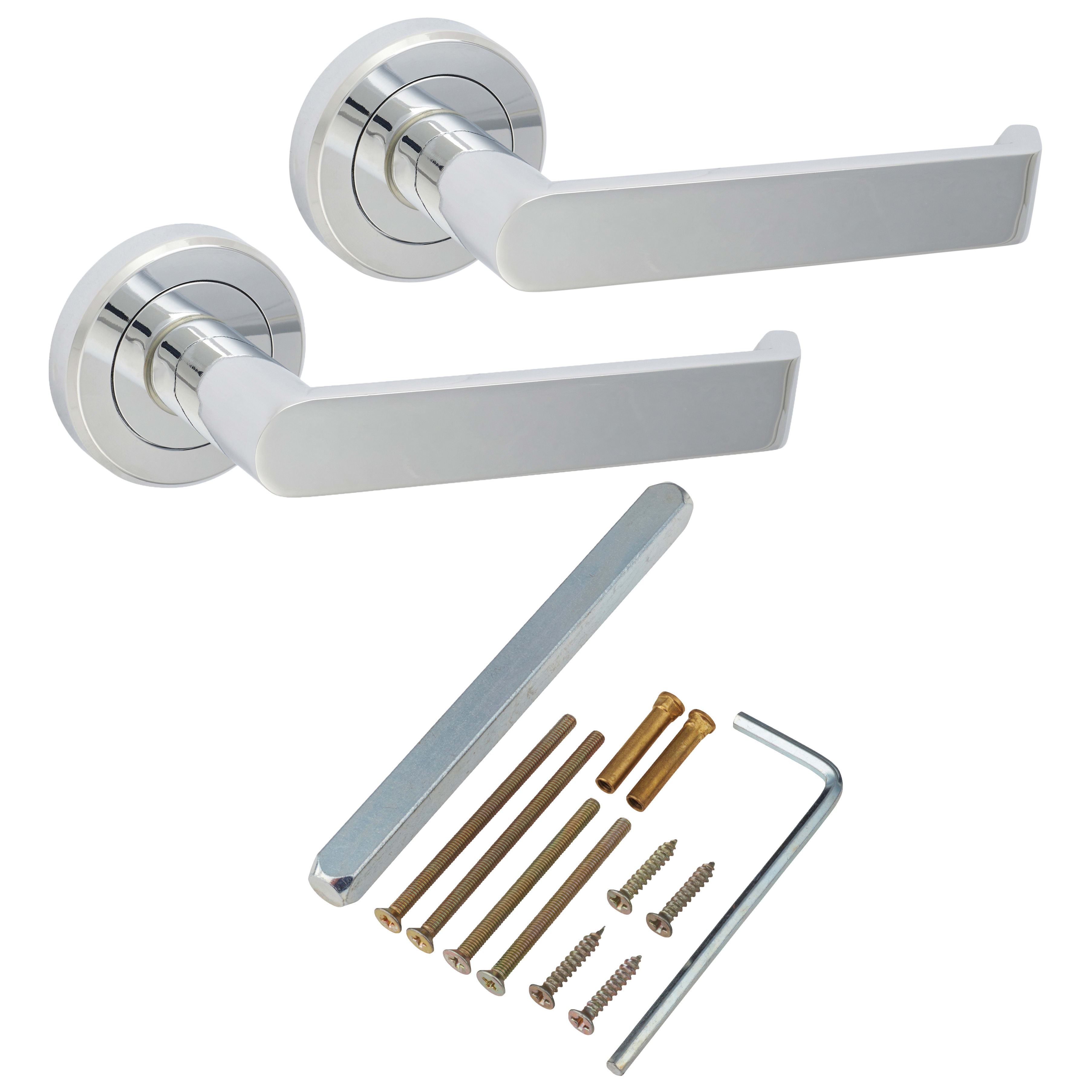 Brass Polished Chrome Door Handles on Round Rose - Concept Range - view 3