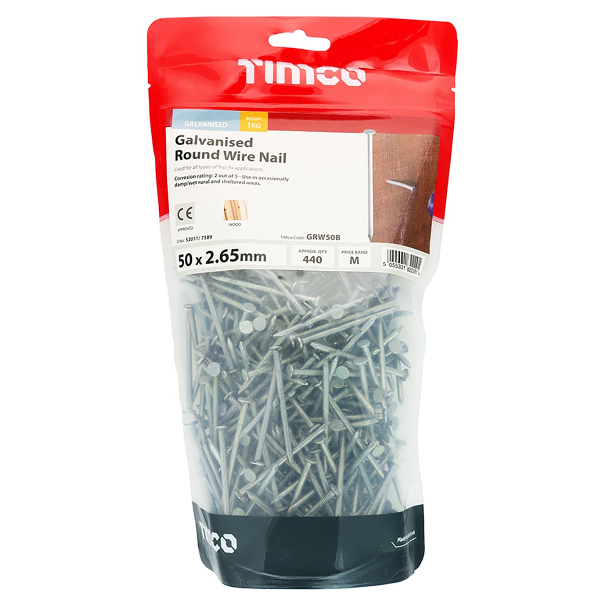 Galvanised Round Wire Nail - 2.65 x 50mm - 1kg Pack - view 2