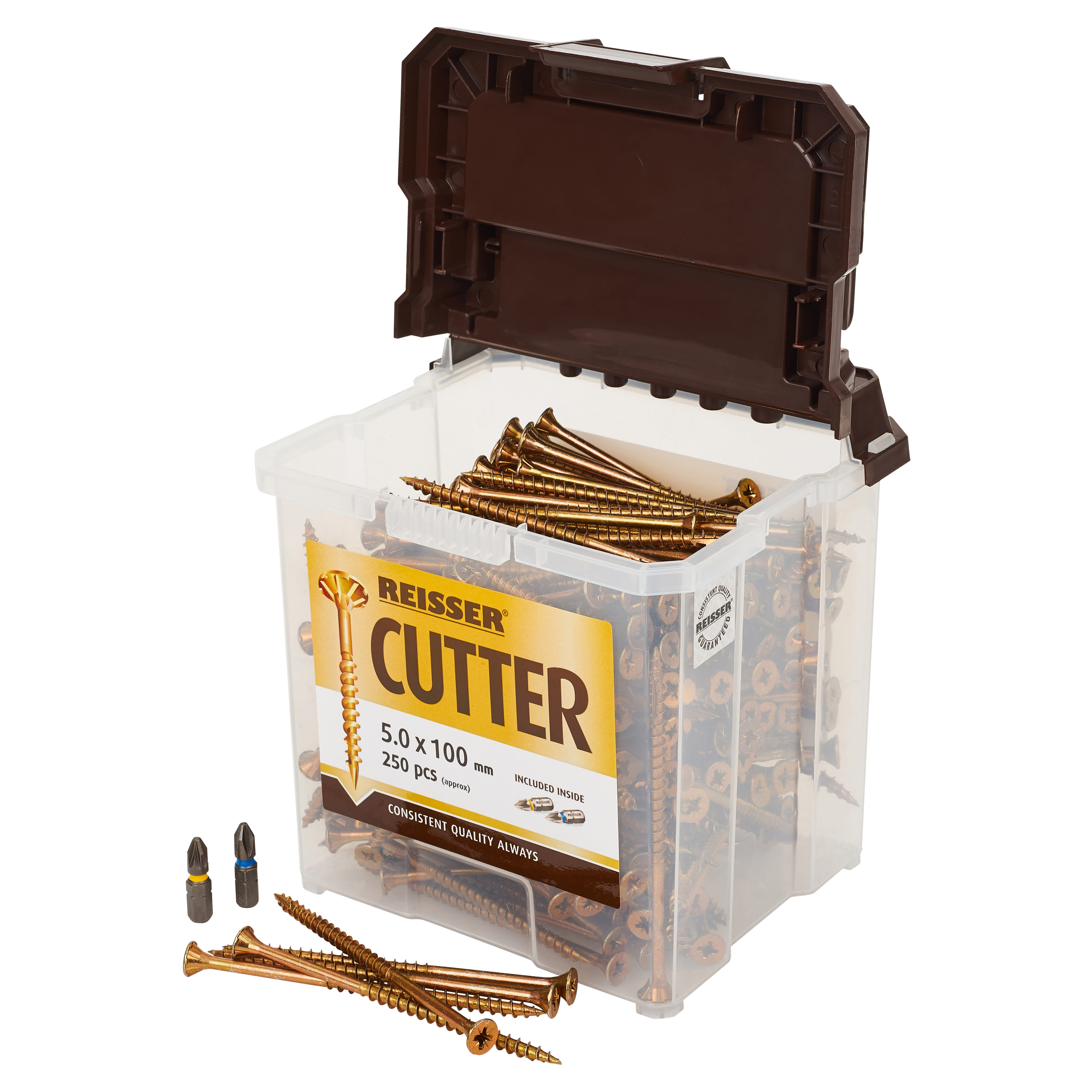 Cutter Pozi Countersunk Wood Screws Tub - 5.0 x 100mm - Yellow Zinc - Pack of 250 - view 2