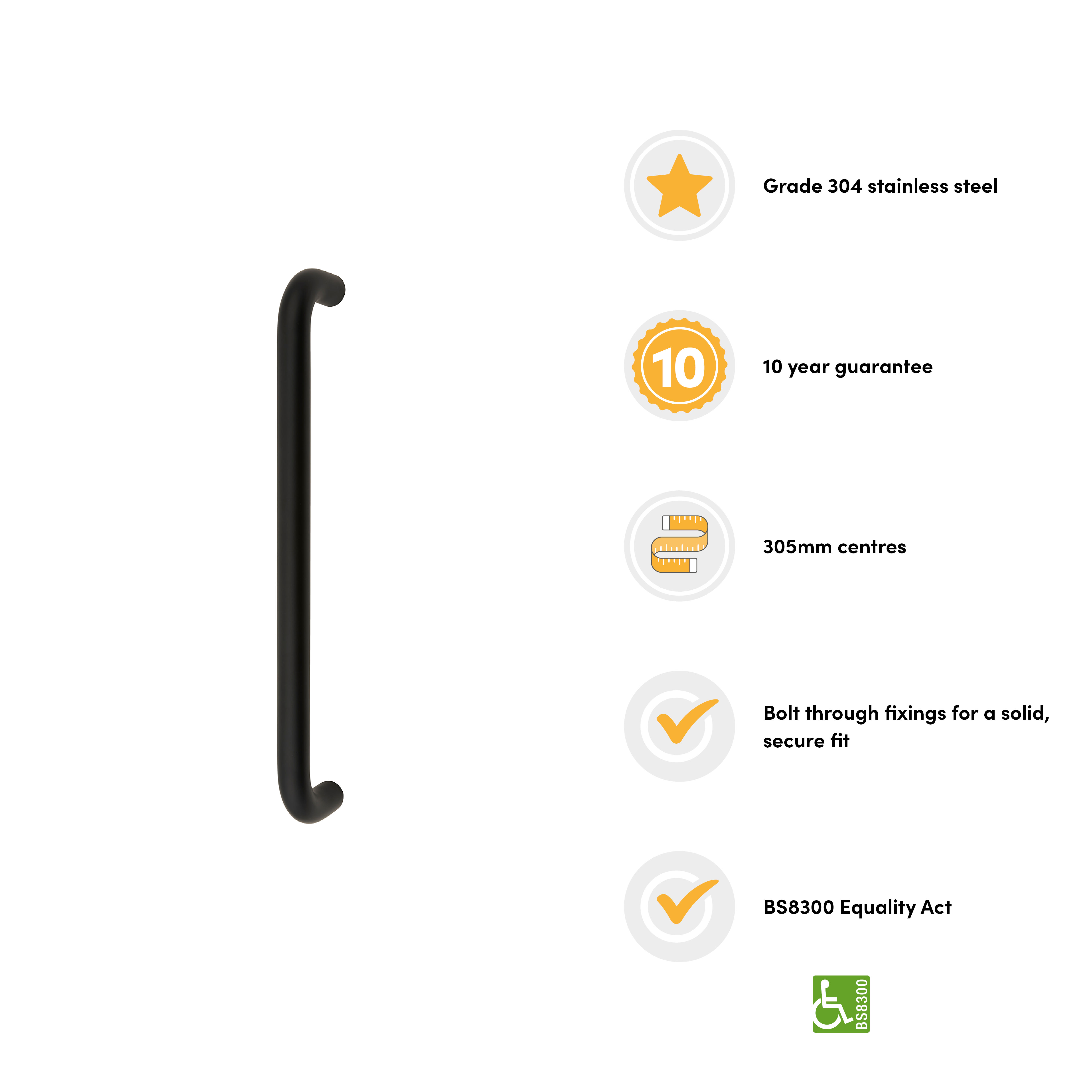 Matt Black 19mm D-Bar Door Pull Handle - Bolt Fix - 305mm Centres - view 2