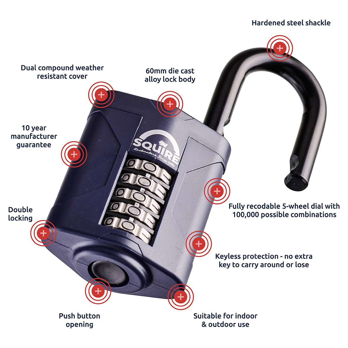 Combination All Weather Padlock - 60mm Body - 33 x 28mm Shackle - Blue - view 6