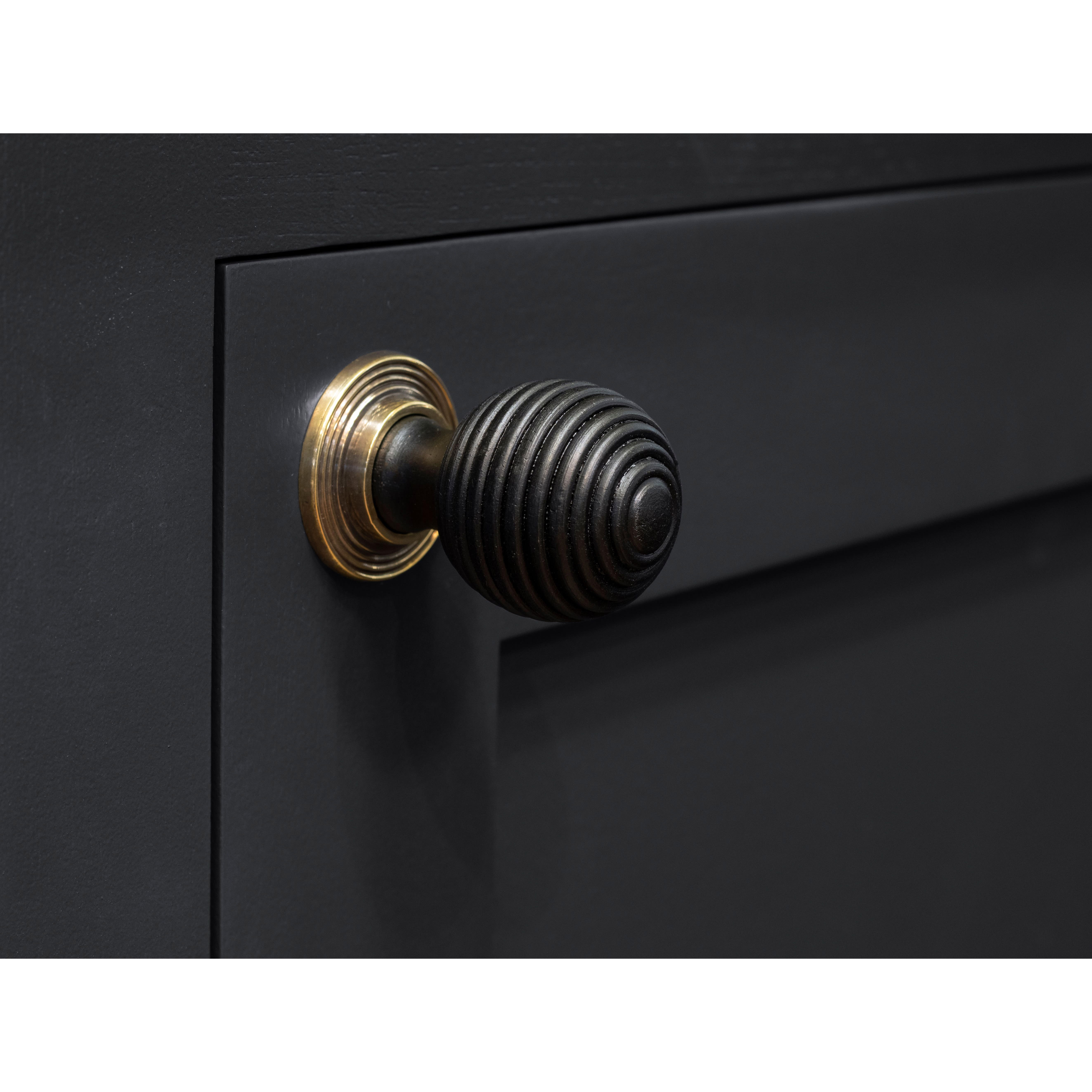 Beehive Ball Cabinet Knob - 38mm Diameter - Ebony - Antique Brass Rose - view 2