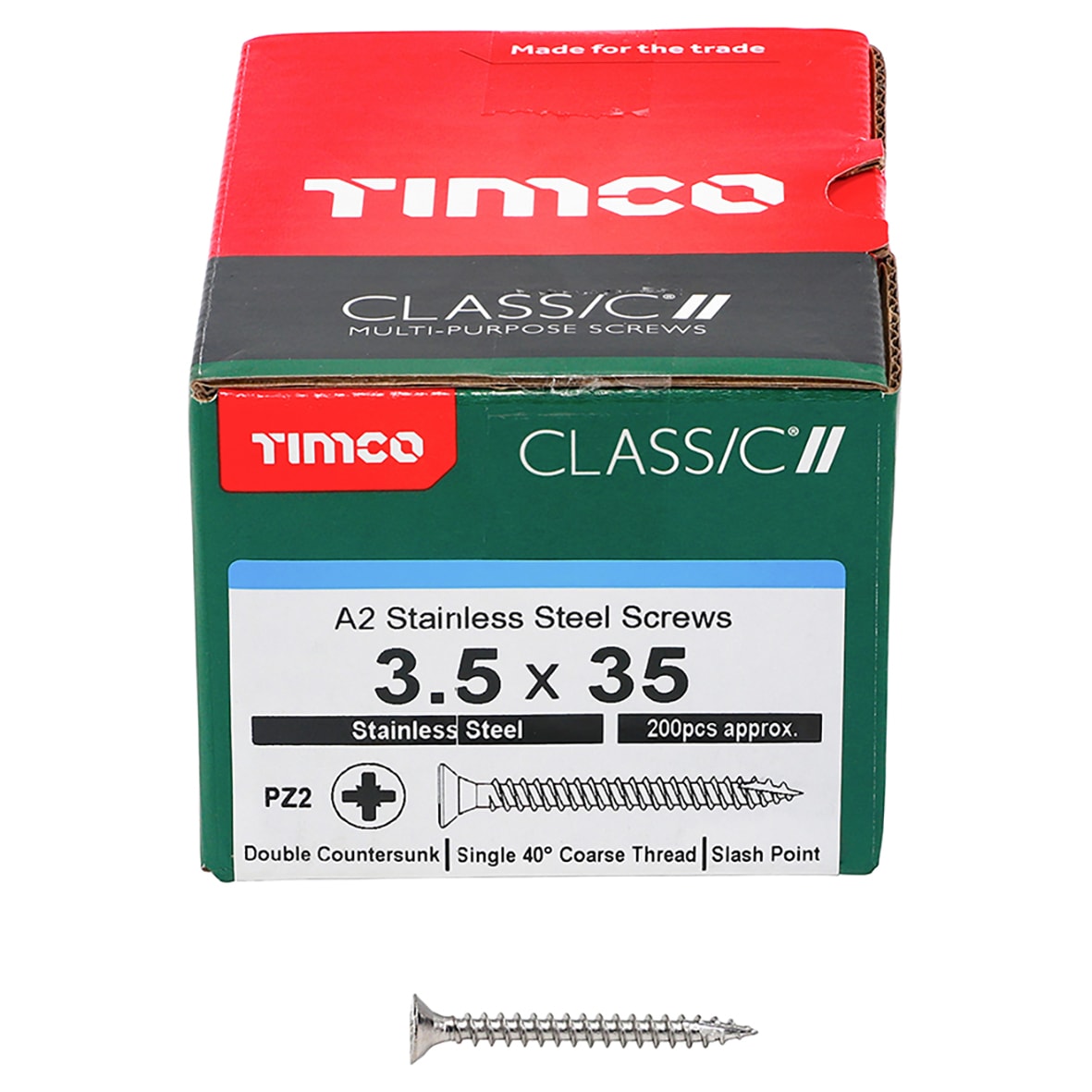 Classic Pozi Countersunk Wood Screws - 3.5 x 35mm - A2 Stainless Steel - Pack of 200 - view 2