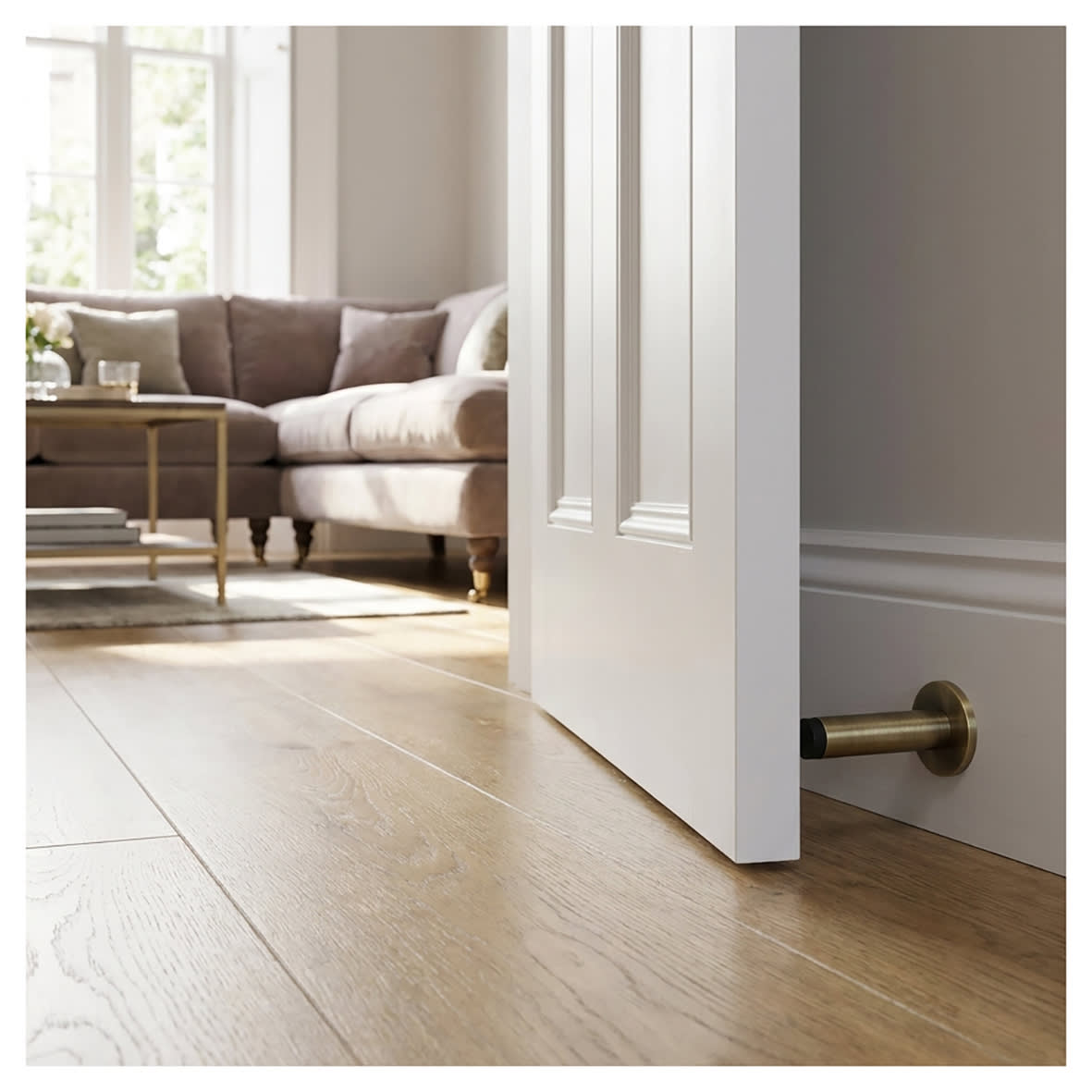 Plain Projection Door Stop on Plain Rose - 76mm Projection - Antique Brass - view 2