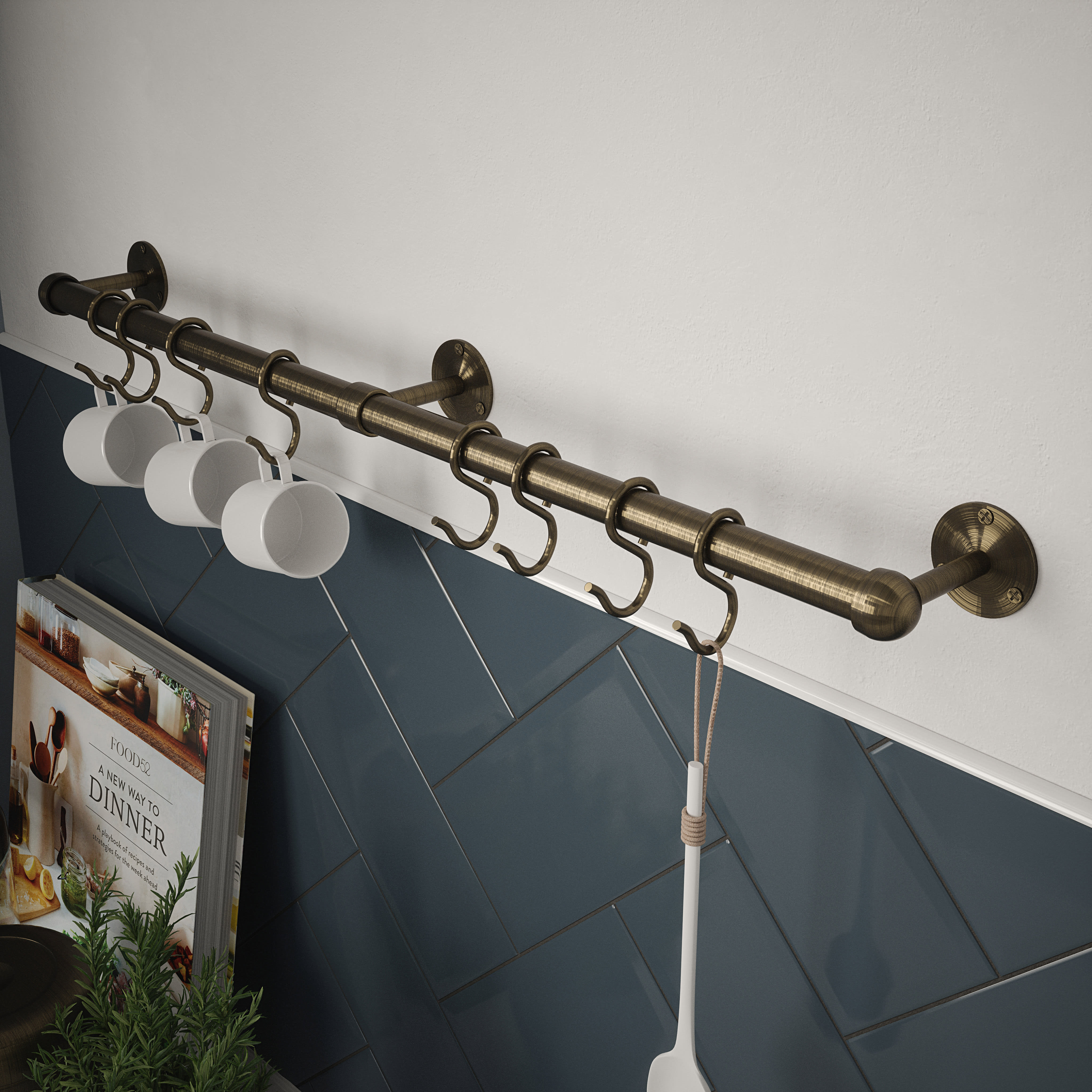 Kitchen Utensil Rail Kits - 19 x 1000mm - Antique Brass - view 2