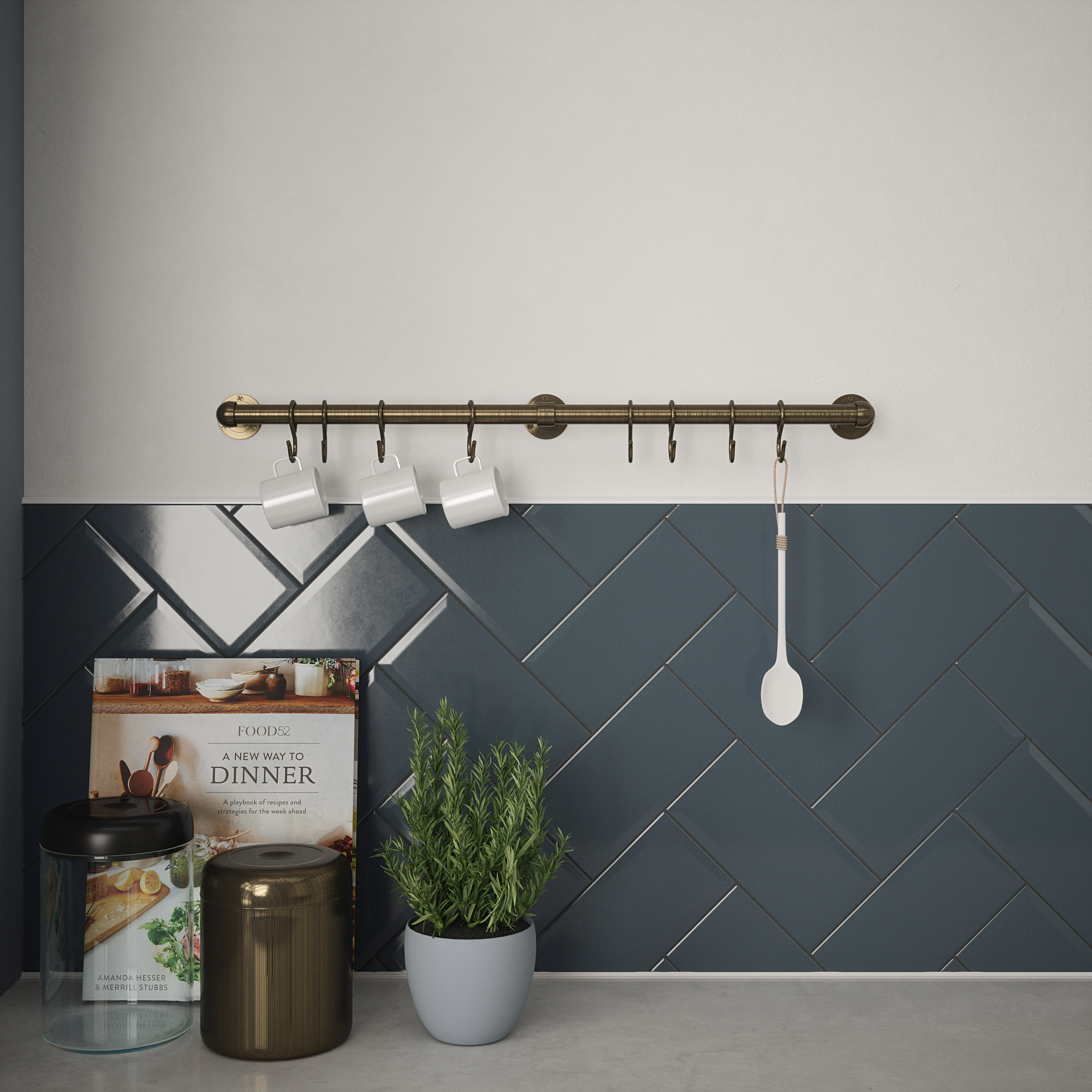 Kitchen Utensil Rail Kits - 19 x 1000mm - Antique Brass - view 4