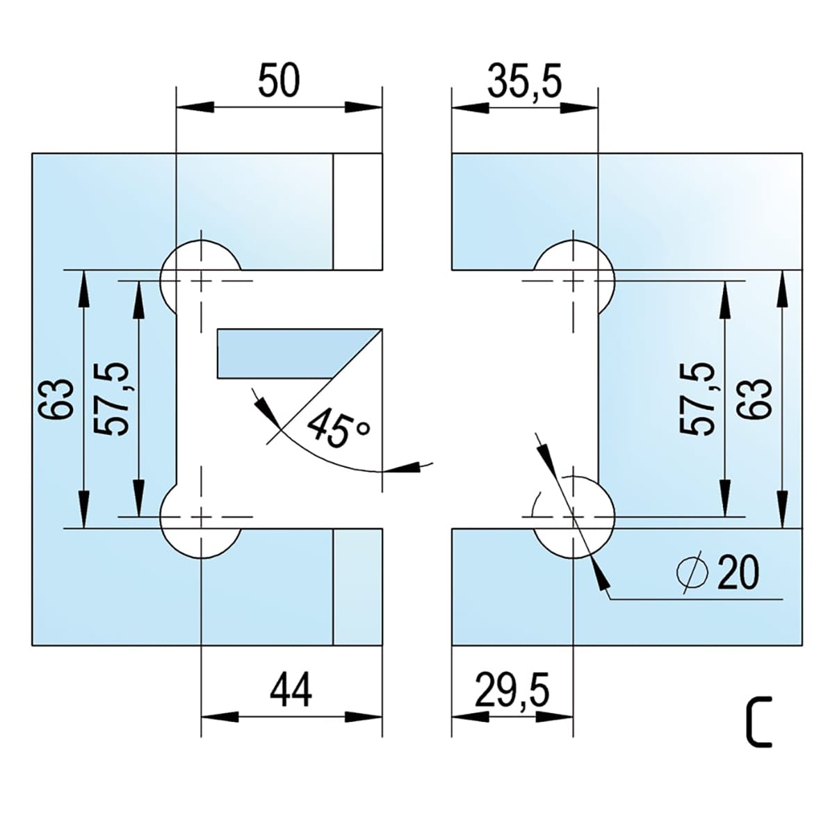 Bilbao Select Glass to Glass Shower Hinge - 135° - 8-12mm Glass - Polished Chrome - view 3