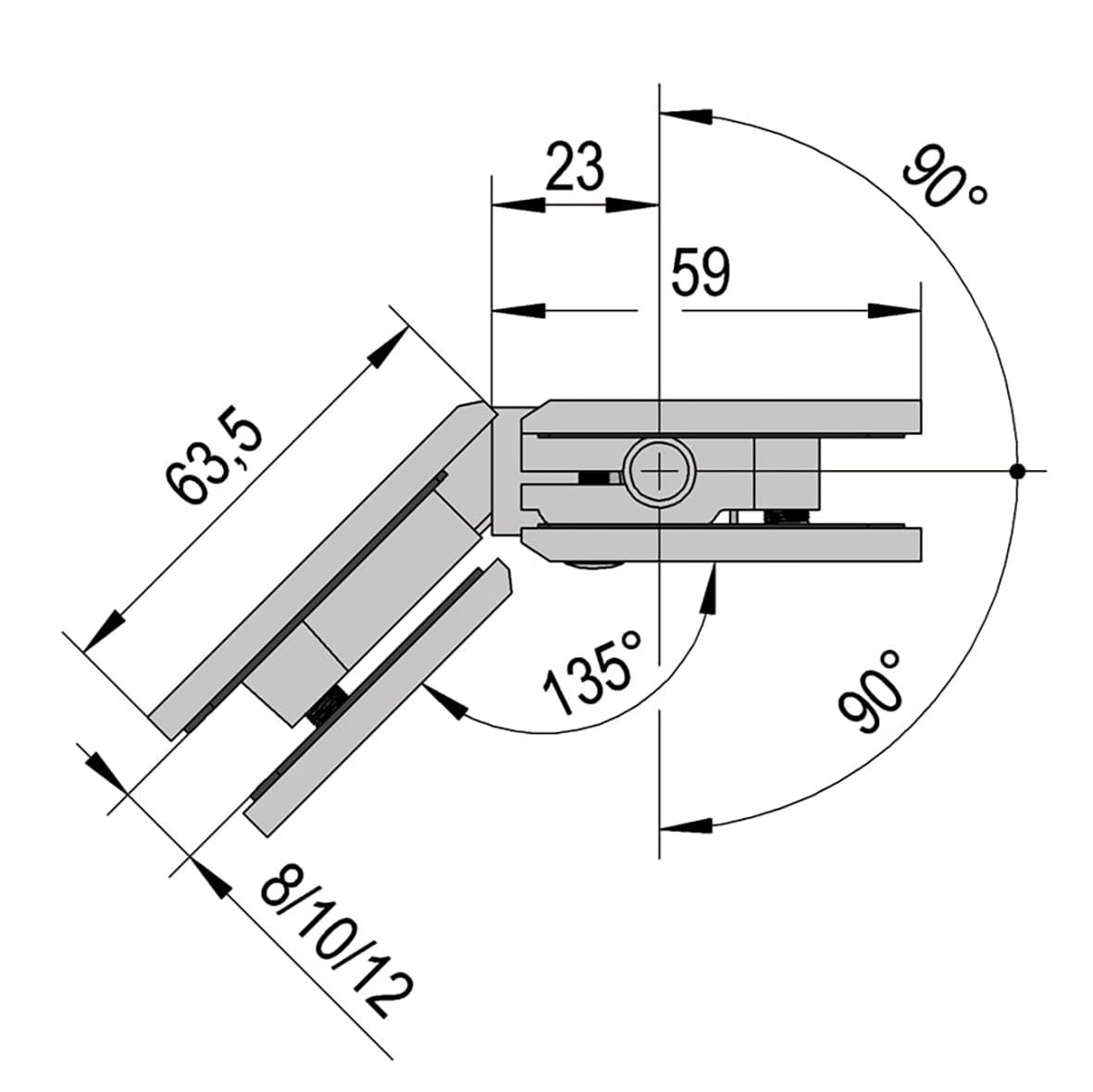 Bilbao Select Glass to Glass Shower Hinge - 135° - 8-12mm Glass - Polished Chrome - view 7