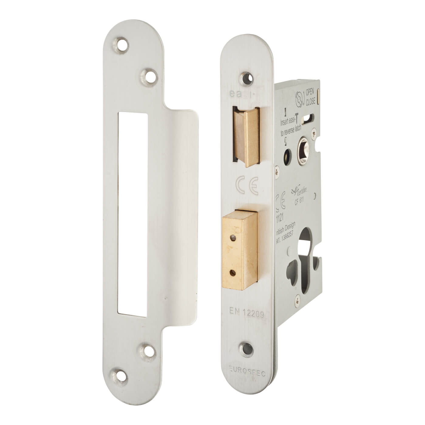 Architectural Bolt Through Euro Profile Sashlock - 65mm Case - 44mm Backset - Radius - Satin Stainless - view 2