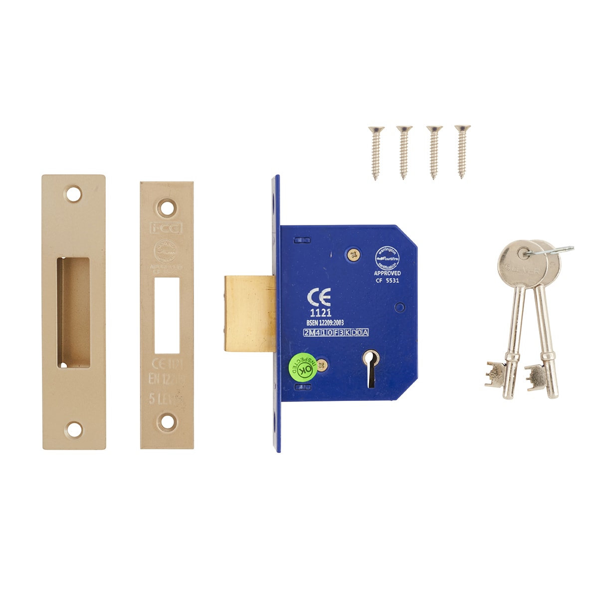 5 Lever Deadlock - 65mm Case - 44mm Backset - Satin Nickel - view 2