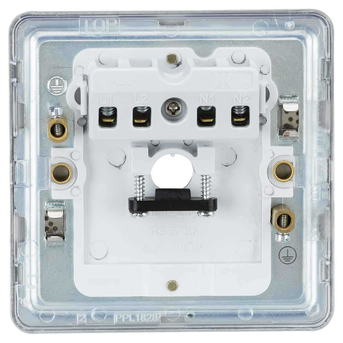 20A Screwless Flat Plate Flex Outlet Plate - Brushed Chrome - view 4