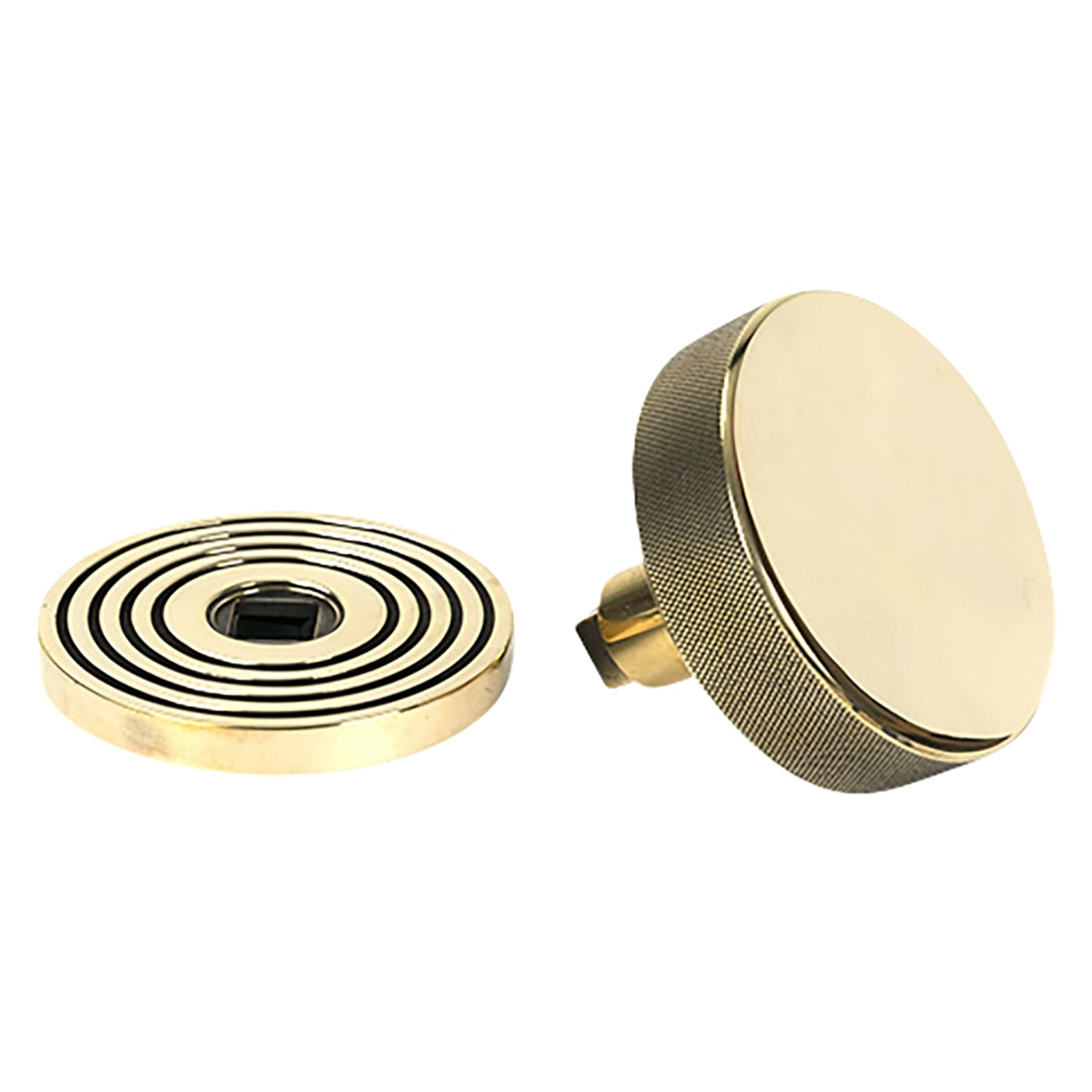 Brompton Aged Brass Round Knurled Centre Door Knob on Beehive Rose - 90mm Rose Diameter - view 3