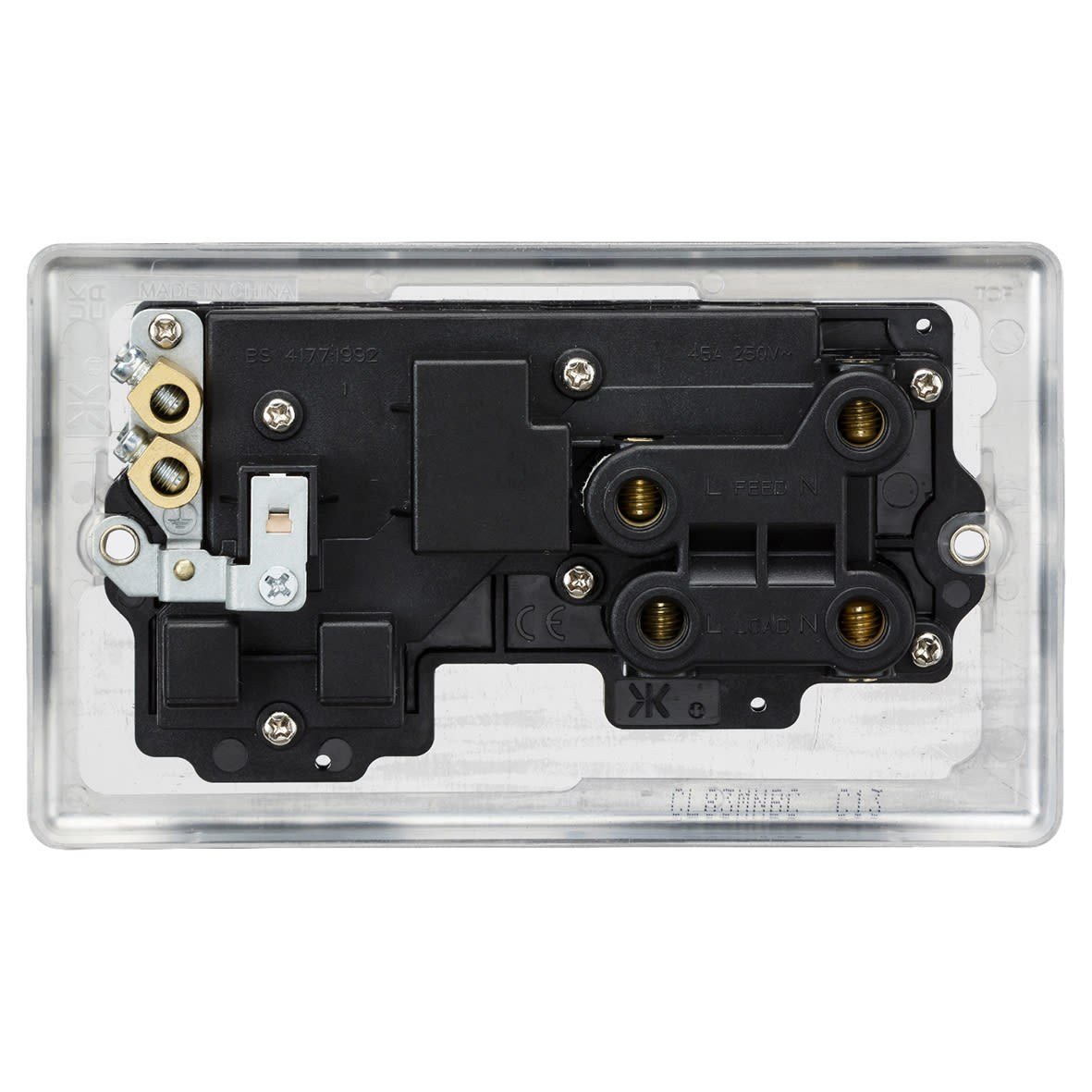 45A Round Edge DP Cooker Switch & 13A Socket & Neons - Brushed Chrome & Black Insert - view 2