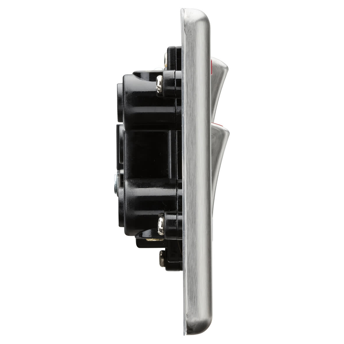 45A Round Edge DP Cooker Switch & 13A Socket & Neons - Brushed Chrome & Black Insert - view 3