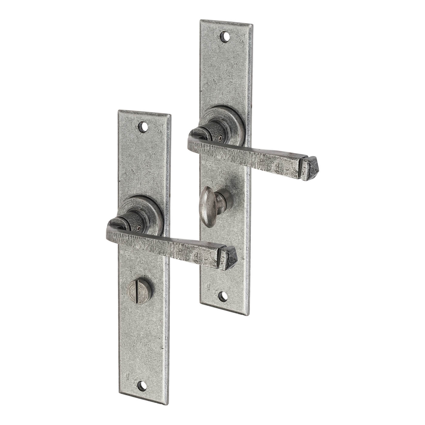 Pewter Bathroom Door Handles - Long Plate - York Range - 241 x 48mm - view 2