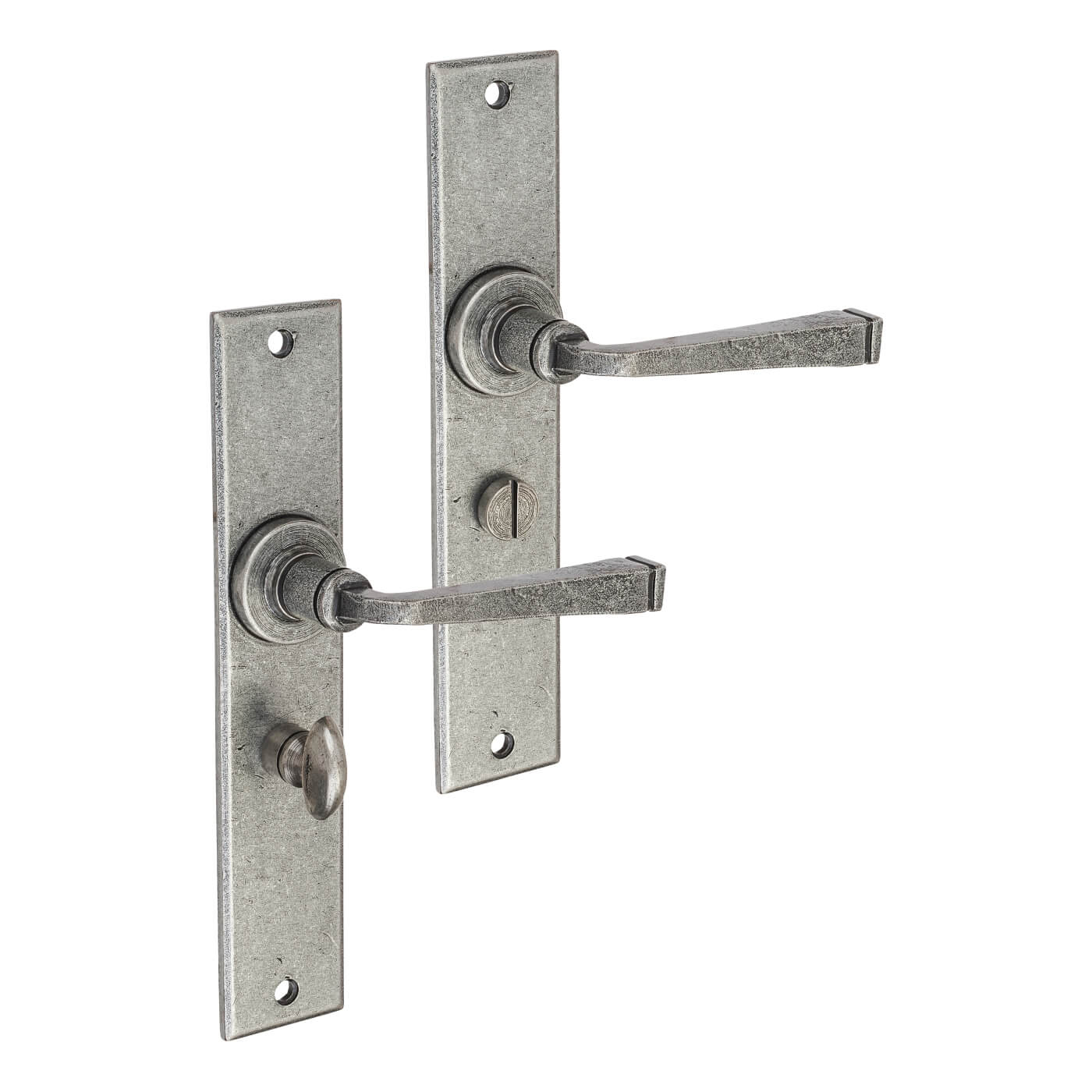 Pewter Bathroom Door Handles - Long Plate - York Range - 241 x 48mm - view 3